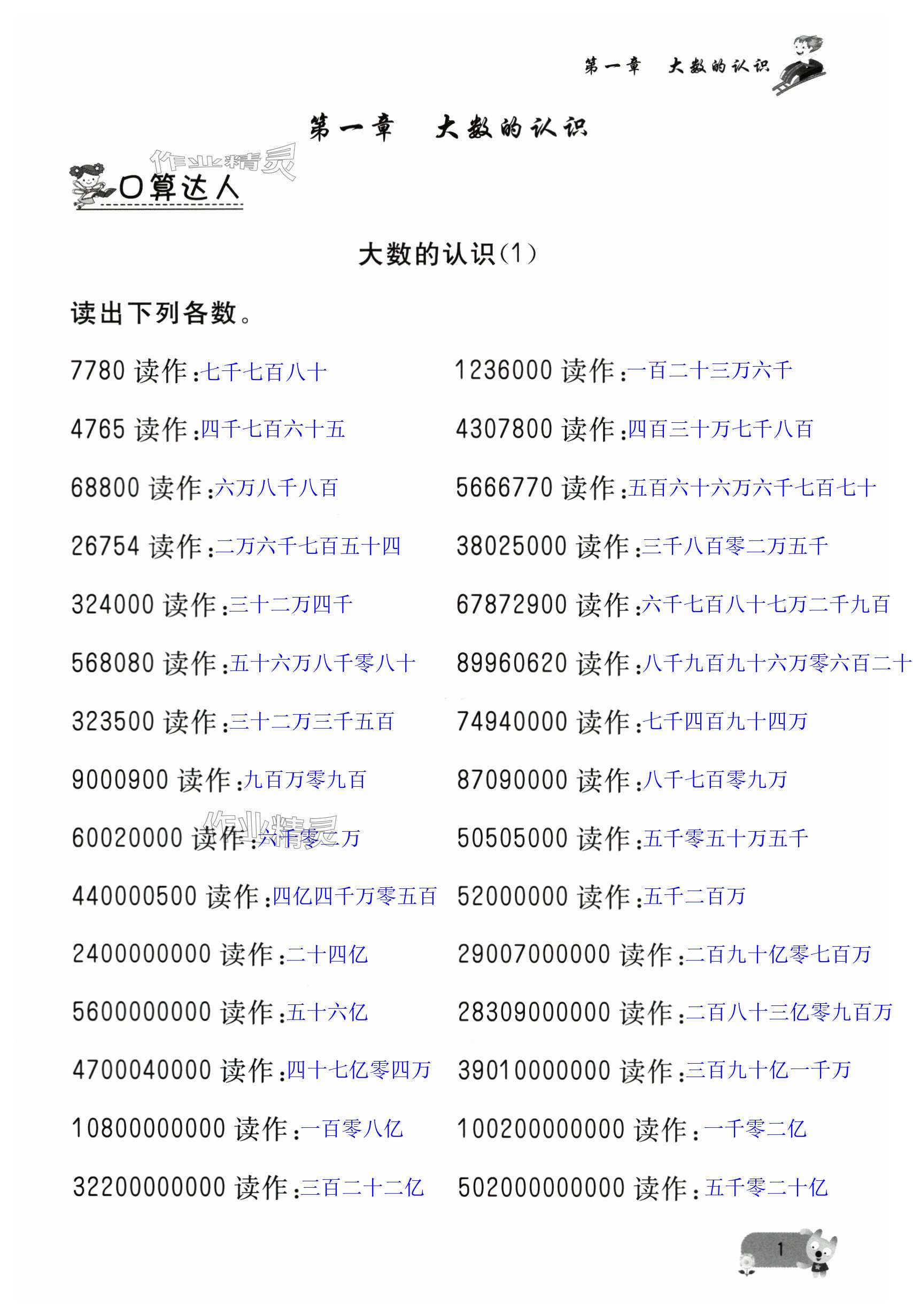 2023年数学读本口算题卡四年级上册人教版 第1页