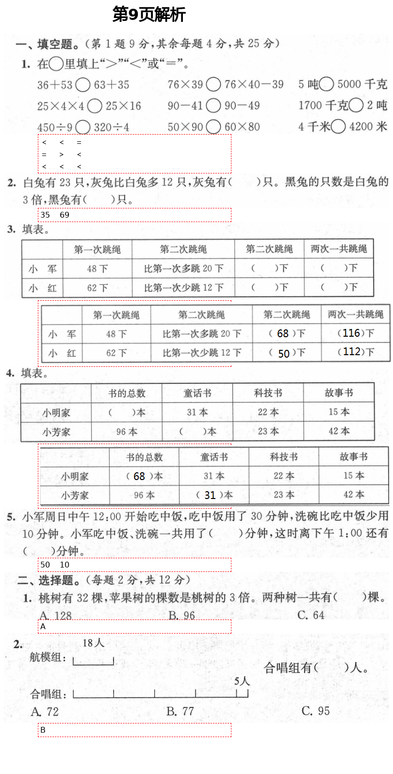 2021年绿色指标自我提升三年级数学下册苏教版 第9页