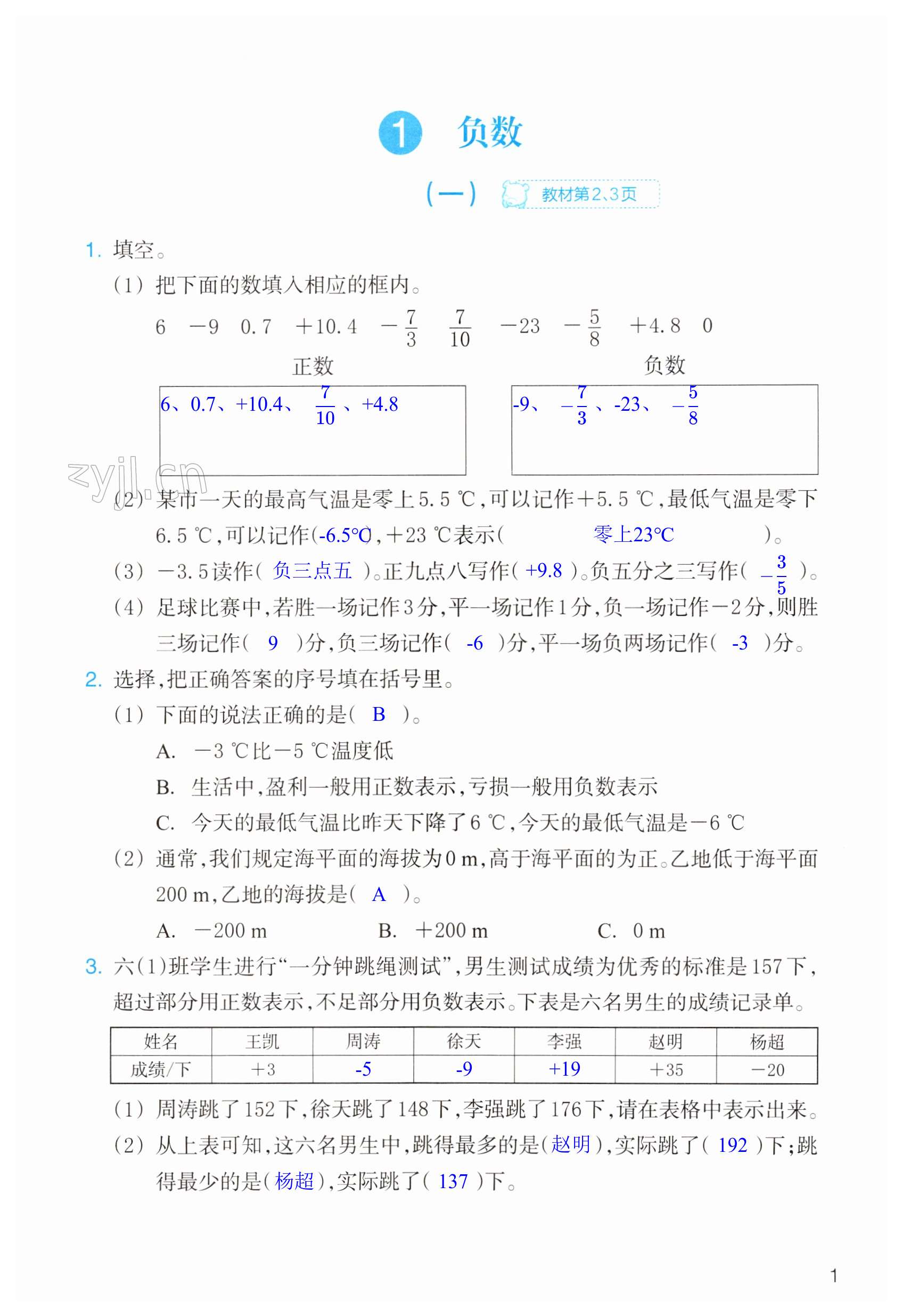 2023年作業(yè)本浙江教育出版社六年級(jí)數(shù)學(xué)下冊(cè)人教版 第1頁