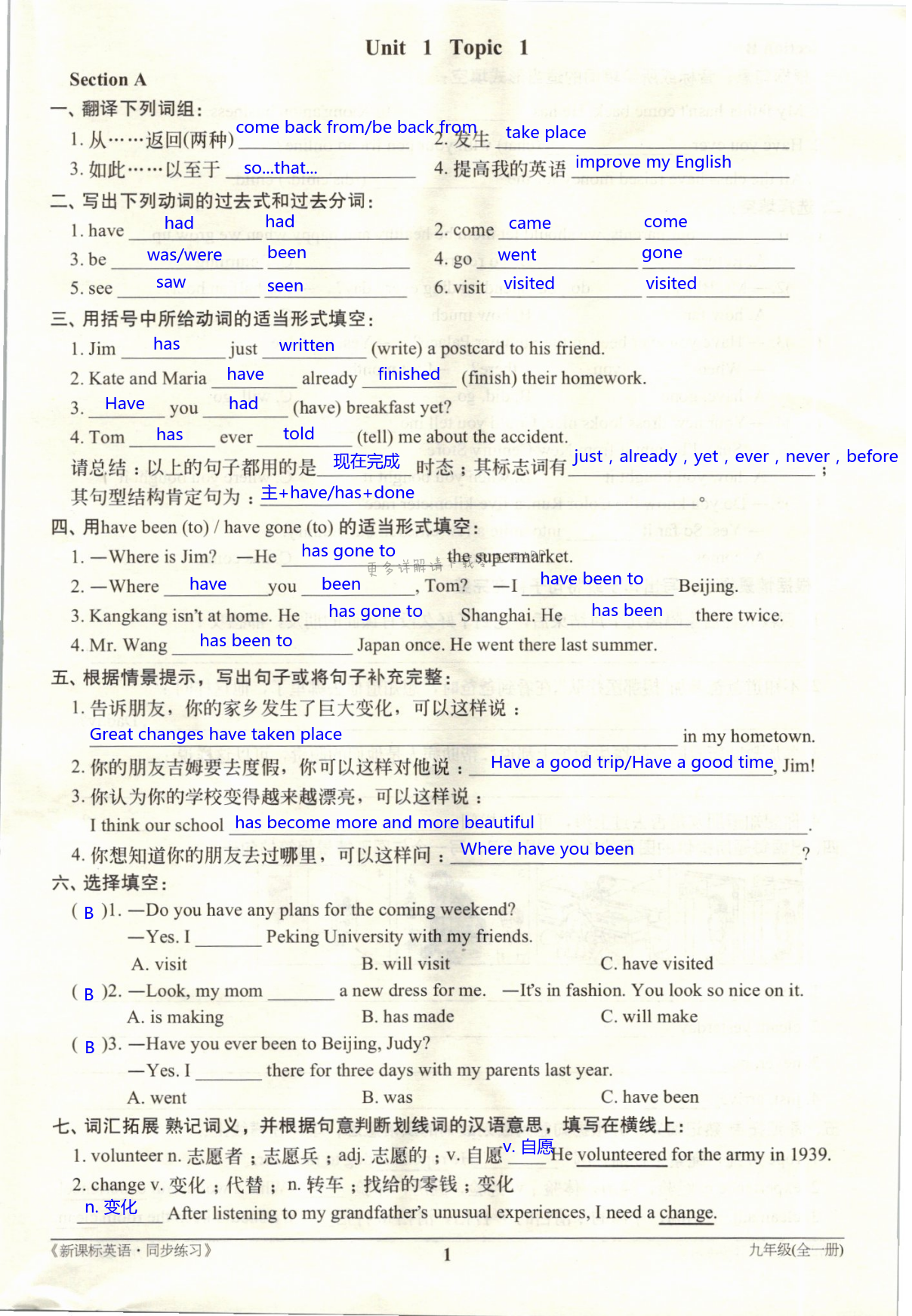 2021年新课标同步练习九年级英语全一册仁爱版 第1页