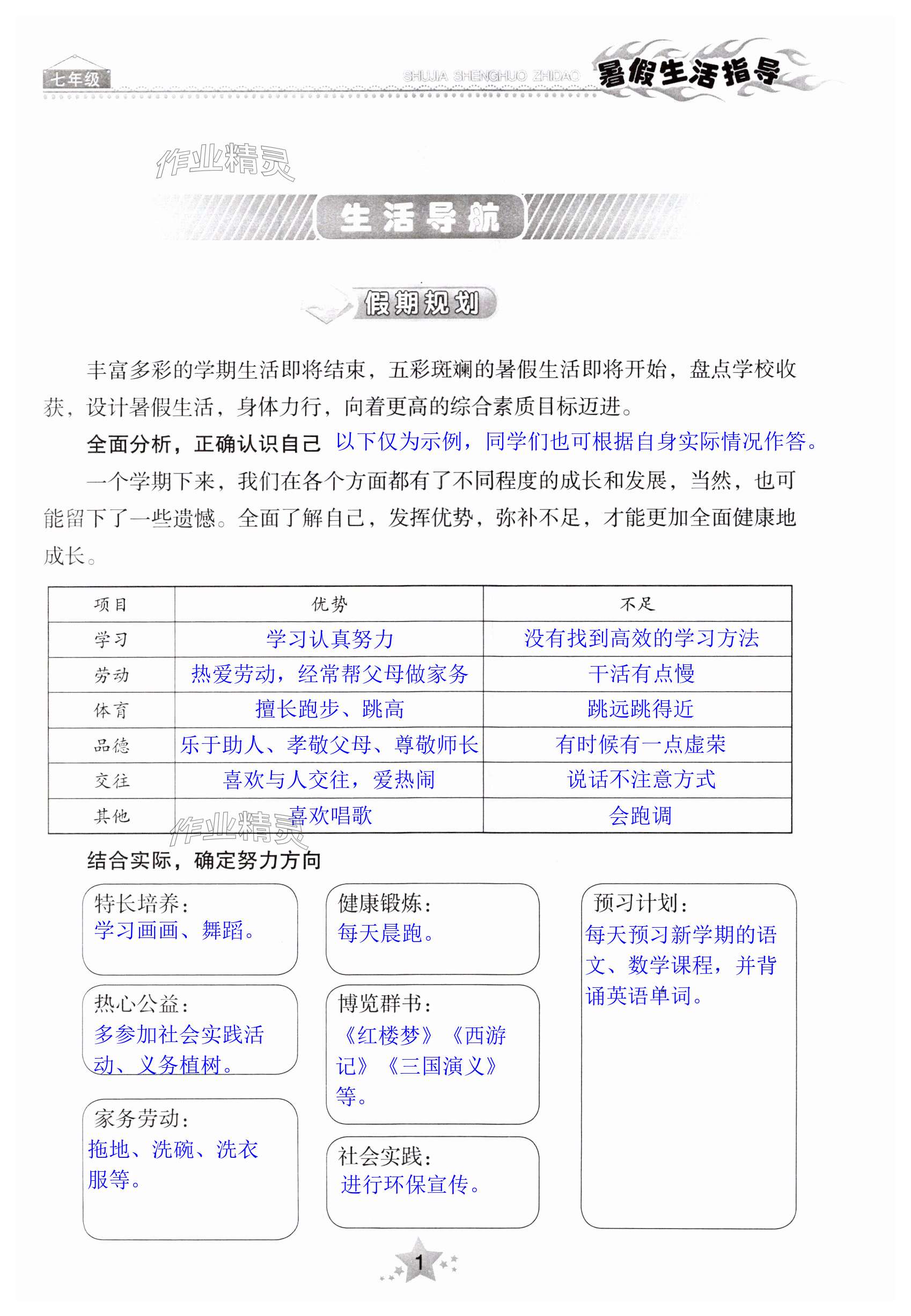 2025年暑假生活指導(dǎo)七年級(jí)山東教育出版社 第1頁(yè)