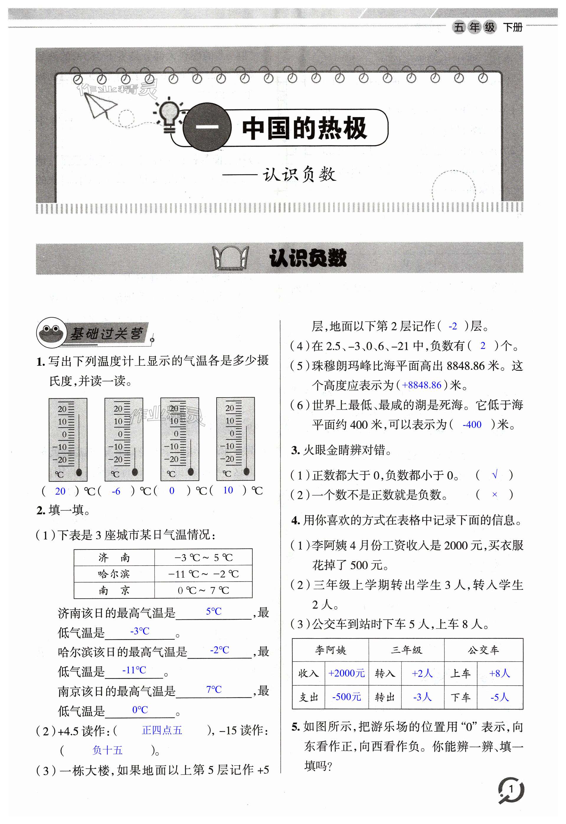 2024年同步练习册青岛出版社五年级数学下册青岛版 第1页