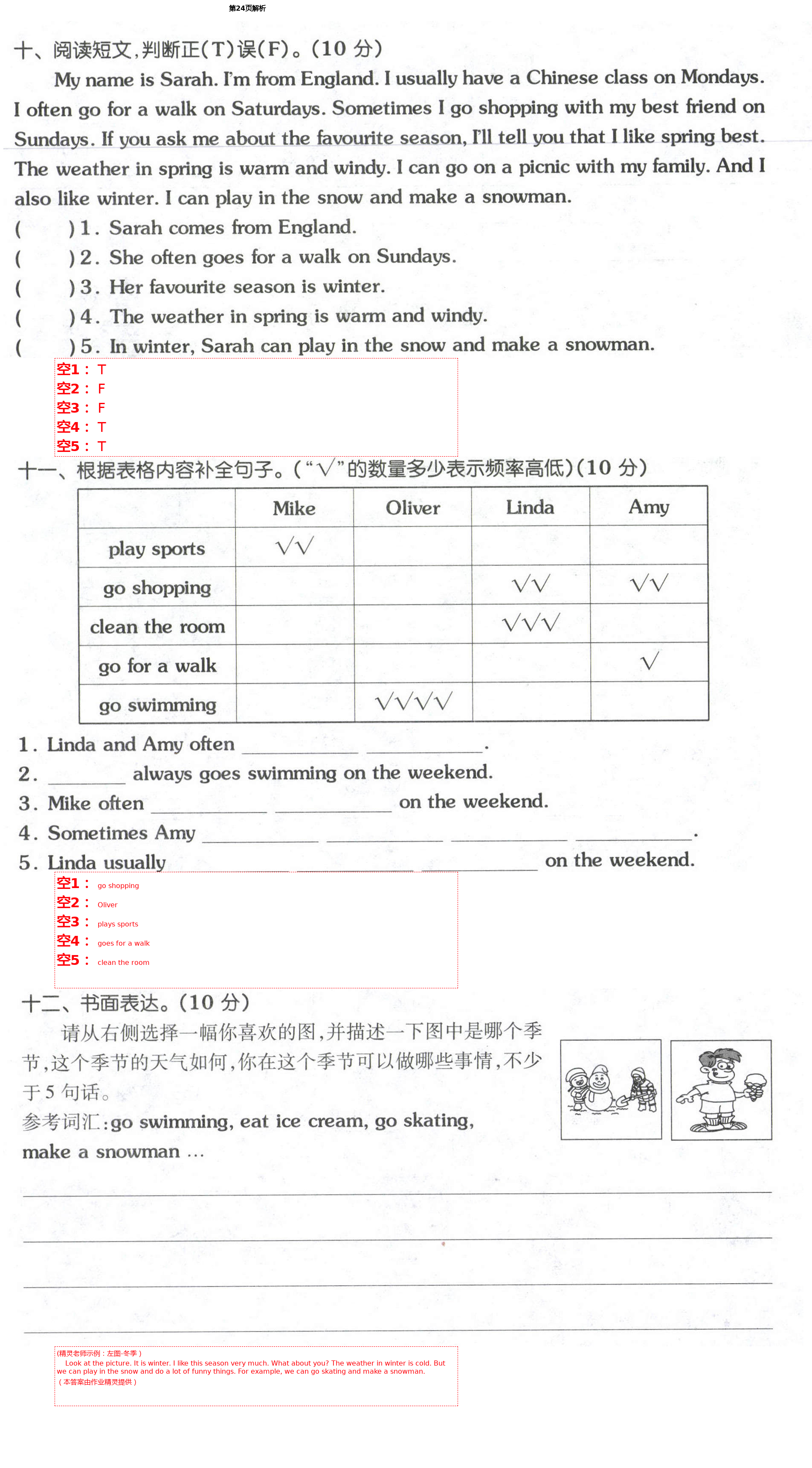 2021年同步練習(xí)冊配套單元自測試卷五年級英語下冊人教版 第24頁