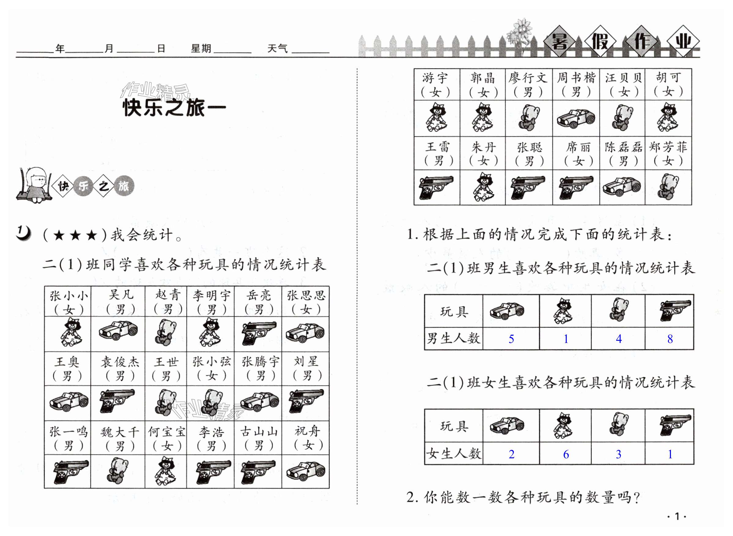 2025年快乐暑假武汉大学出版社二年级数学&nbsp;第1页