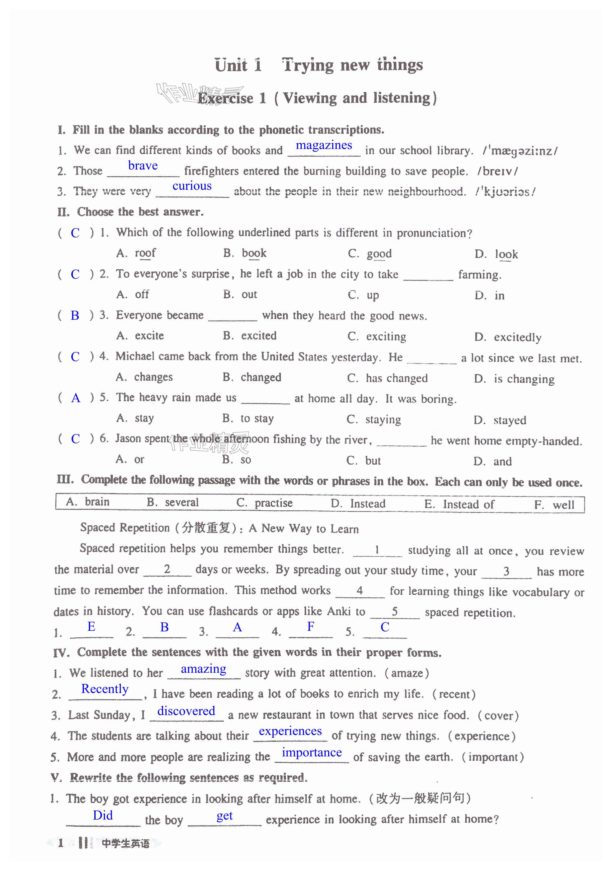 2024年中學生英語同步精練七年級上冊滬教版五四制 第1頁