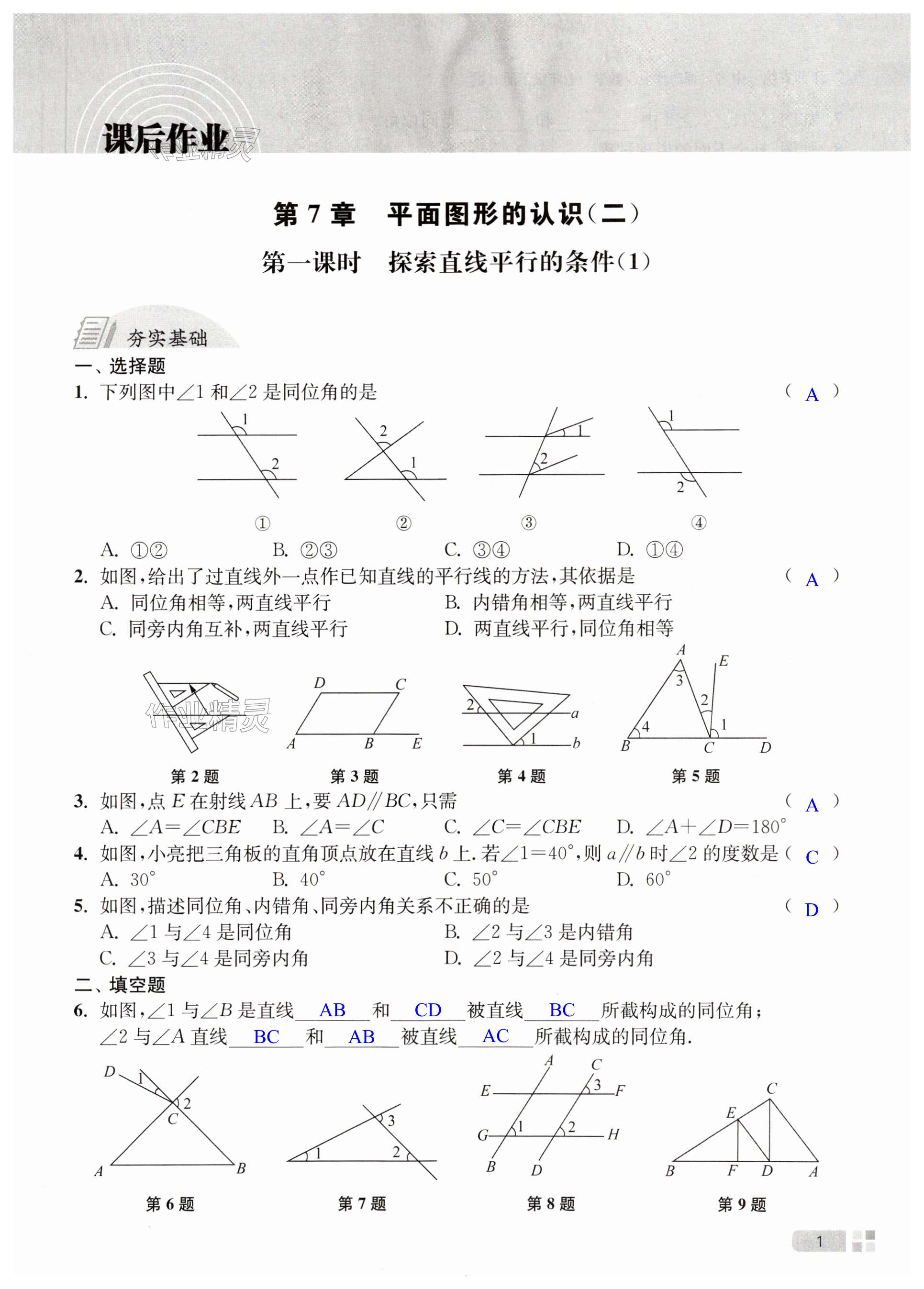 2024年江蘇省統(tǒng)一中考課時(shí)作業(yè)七年級數(shù)學(xué)下冊蘇科版 第1頁