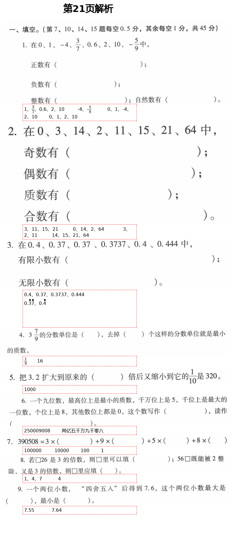 2021年云南省标准教辅同步指导训练与检测六年级数学下册人教版 参考答案第20页