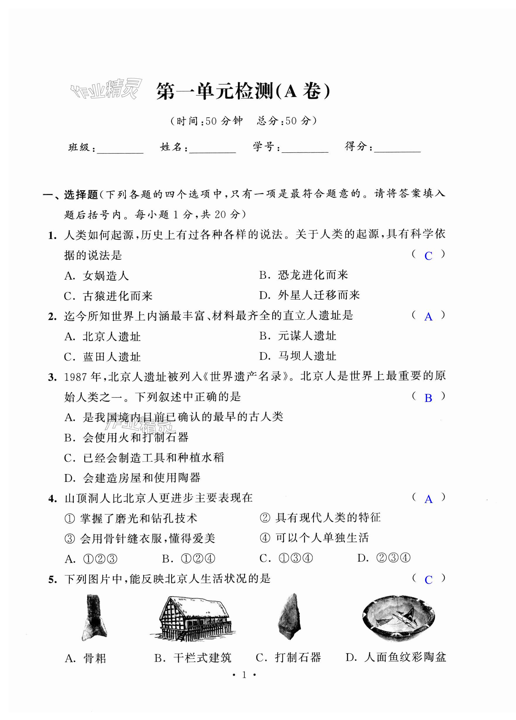 2023年阳光互动绿色成长空间七年级历史上册人教版提优版 第1页