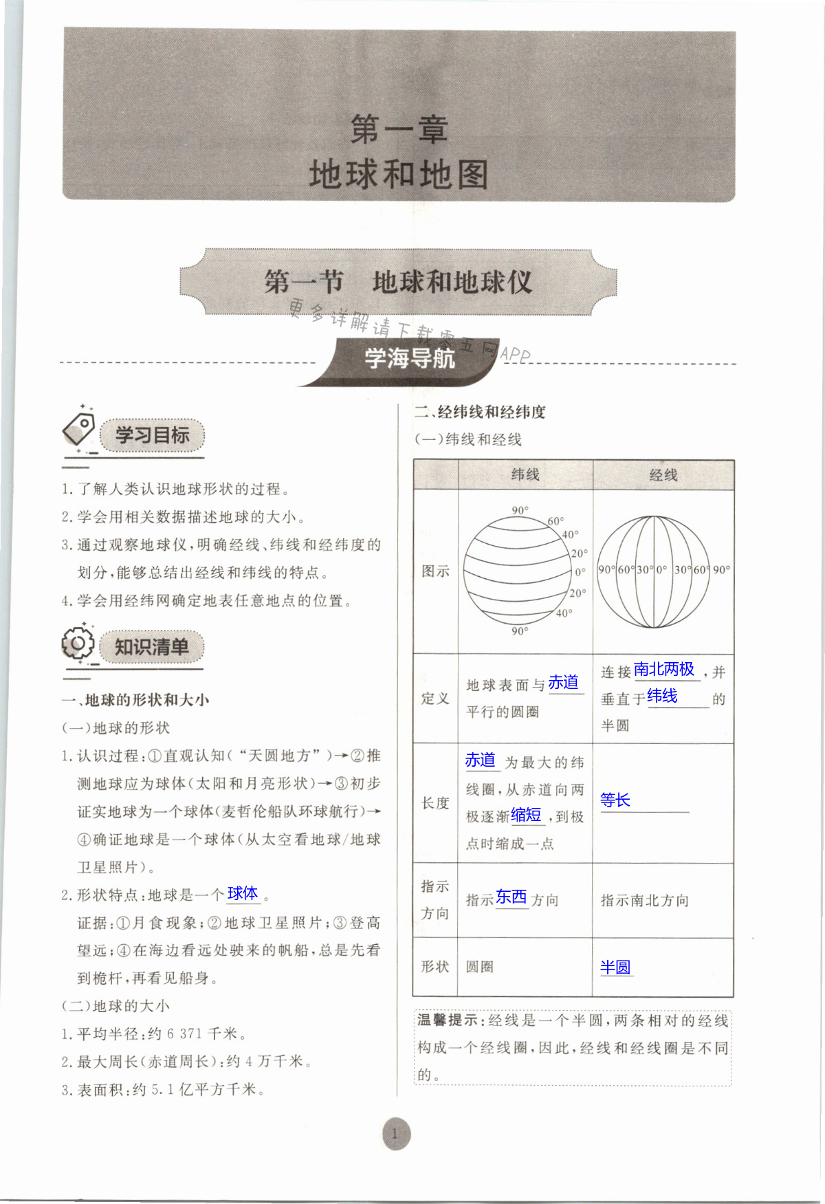 2021年同步練習(xí)冊(cè)七年級(jí)地理上冊(cè)人教版山東友誼出版社 第1頁