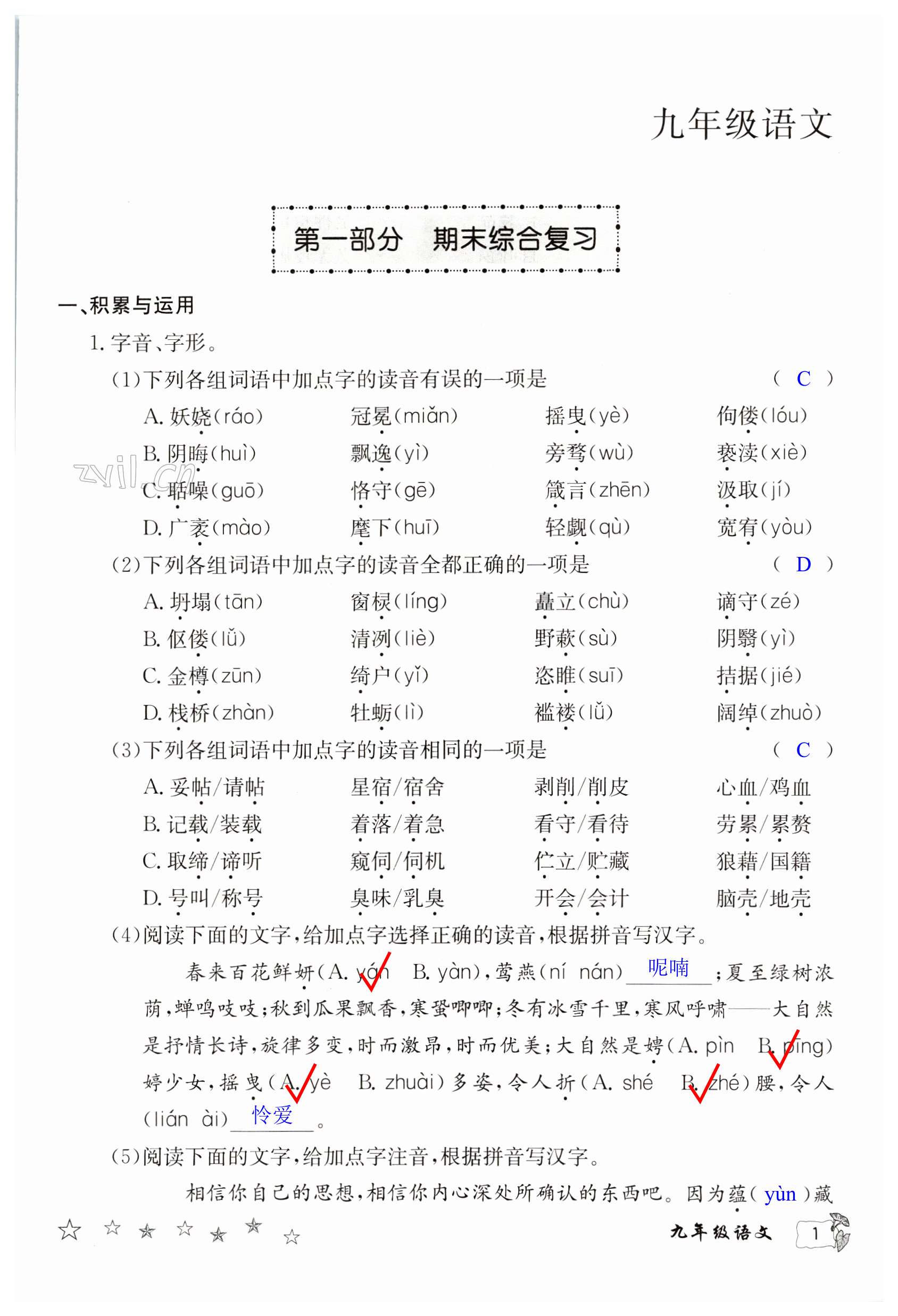 2023年寒假作业延边教育出版社九年级合订本A版河南专版 第1页