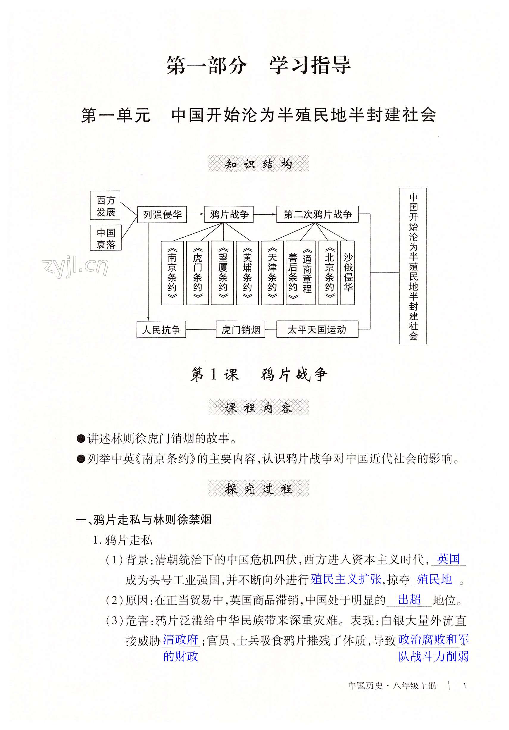 2022年自主學(xué)習(xí)指導(dǎo)課程與測試八年級歷史上冊人教版 第1頁