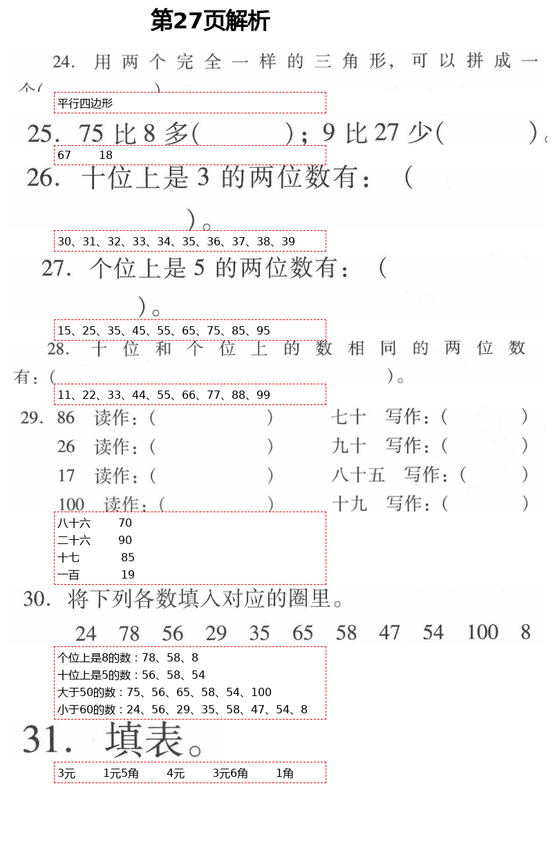 2021年云南省標(biāo)準(zhǔn)教輔同步指導(dǎo)訓(xùn)練與檢測(cè)一年級(jí)數(shù)學(xué)下冊(cè)人教版 第27頁(yè)