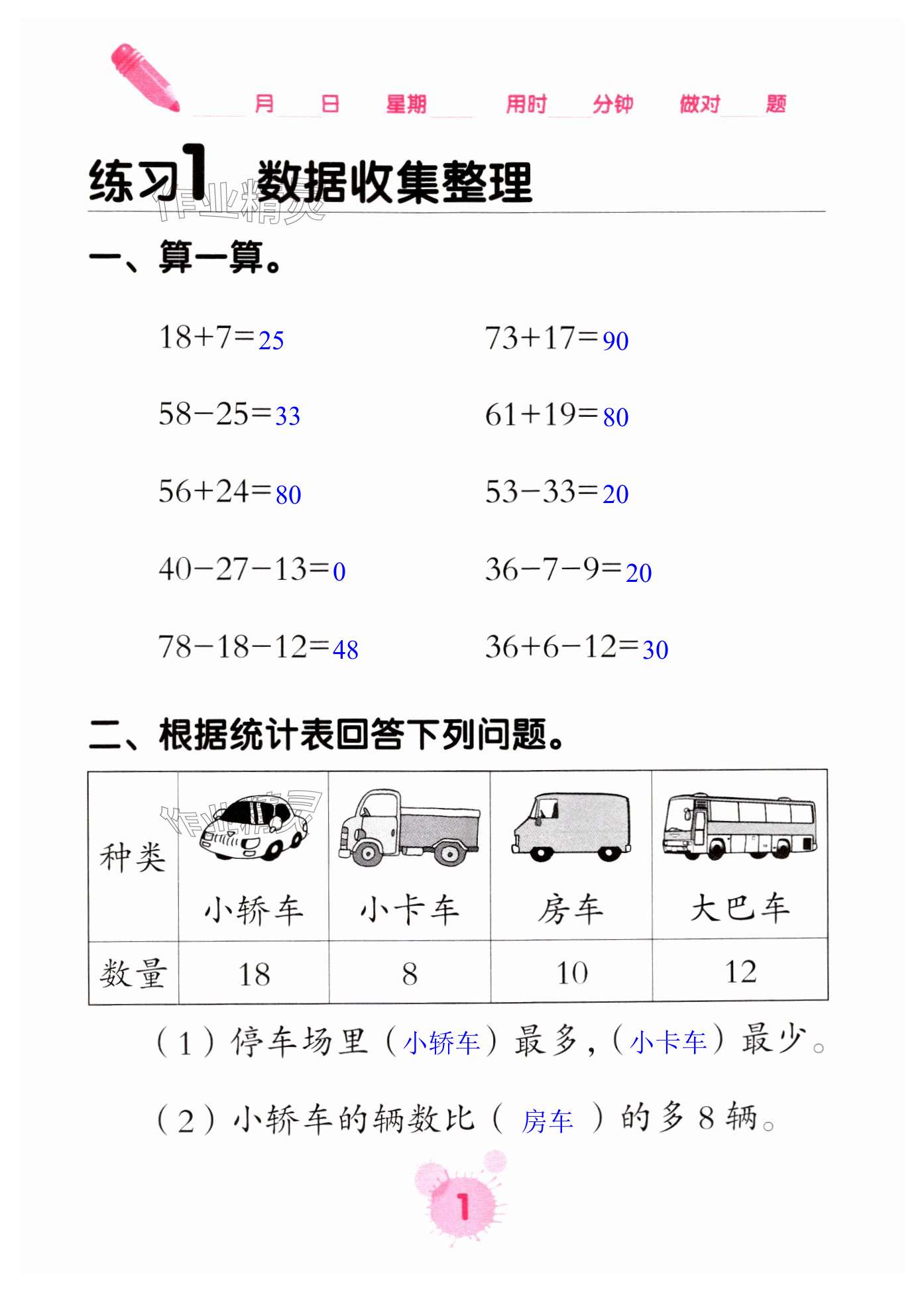 2024年口算天天練口算題卡二年級數(shù)學(xué)下冊人教版 第1頁