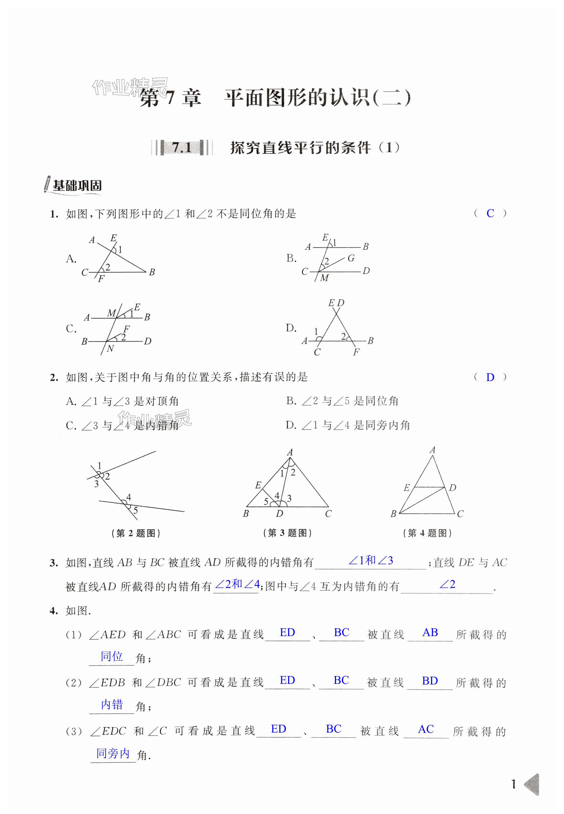 2024年新课程示径学案作业设计七年级数学下册苏科版 第1页