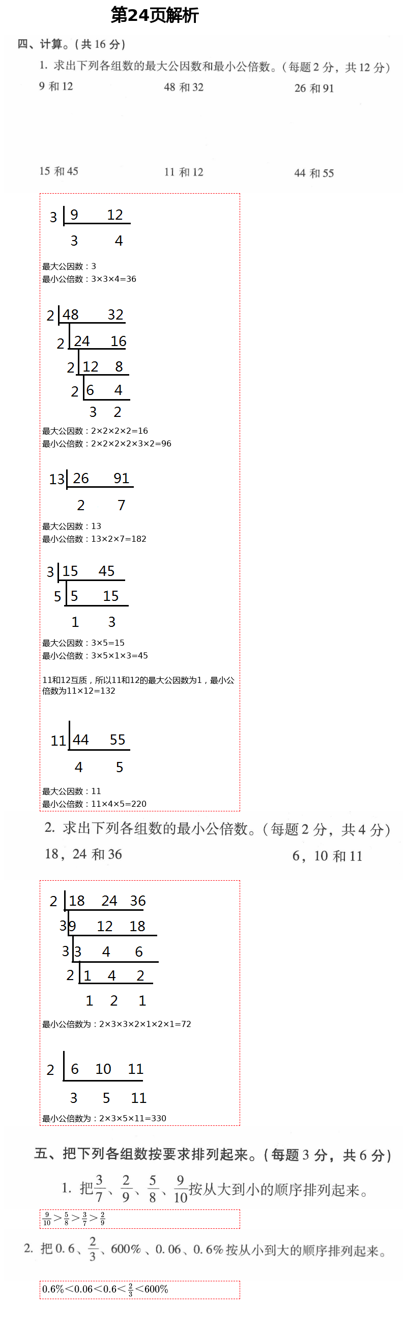 2021年云南省标准教辅同步指导训练与检测六年级数学下册人教版 参考答案第25页