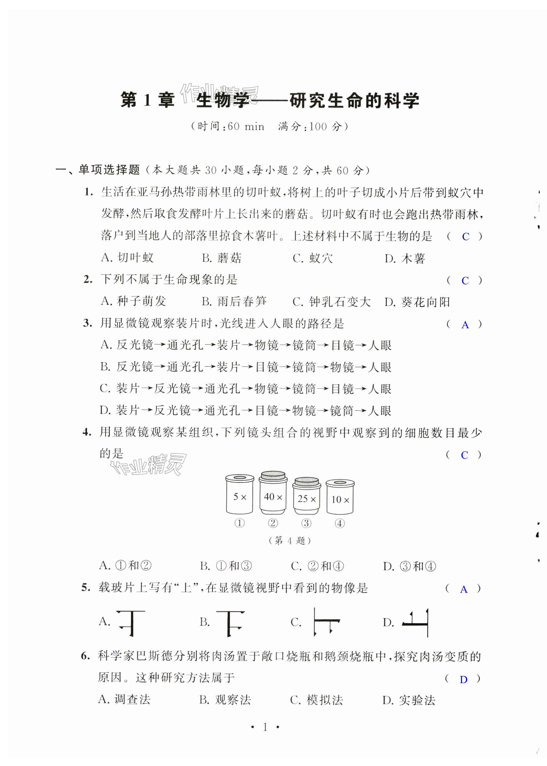 2024年配套訓(xùn)練七年級(jí)生物上冊(cè)蘇科版 第1頁
