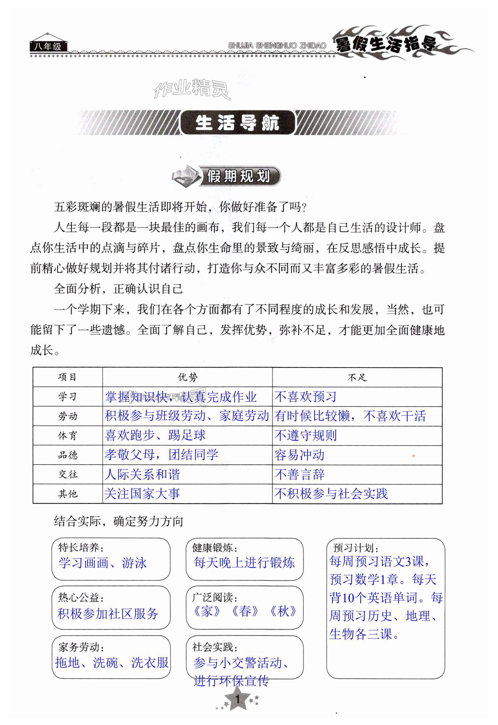 2025年暑假生活指導八年級山東教育出版社 第1頁