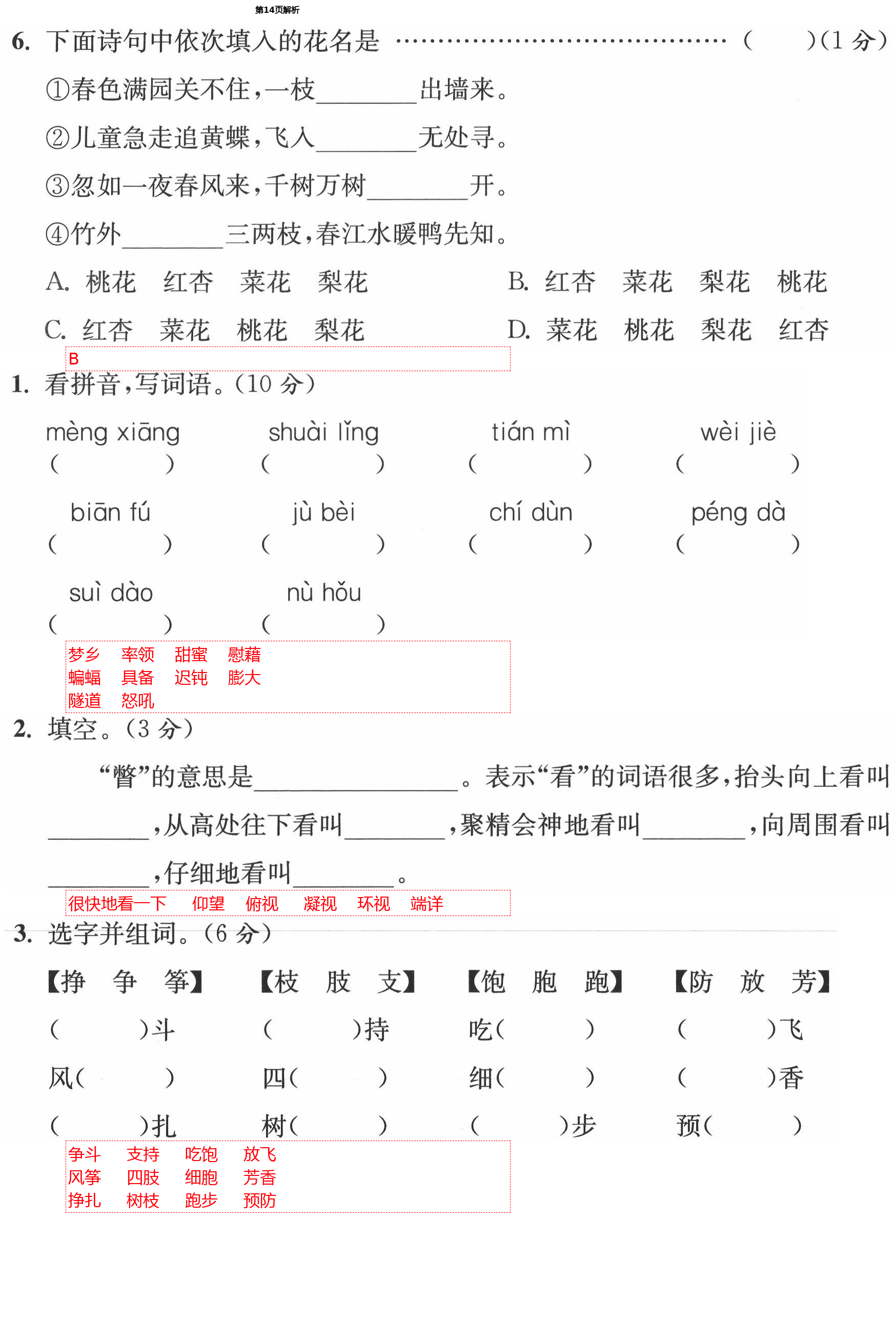 2021年小學生綜合素質(zhì)標準卷四年級語文下冊人教版金麗衢專版 第14頁