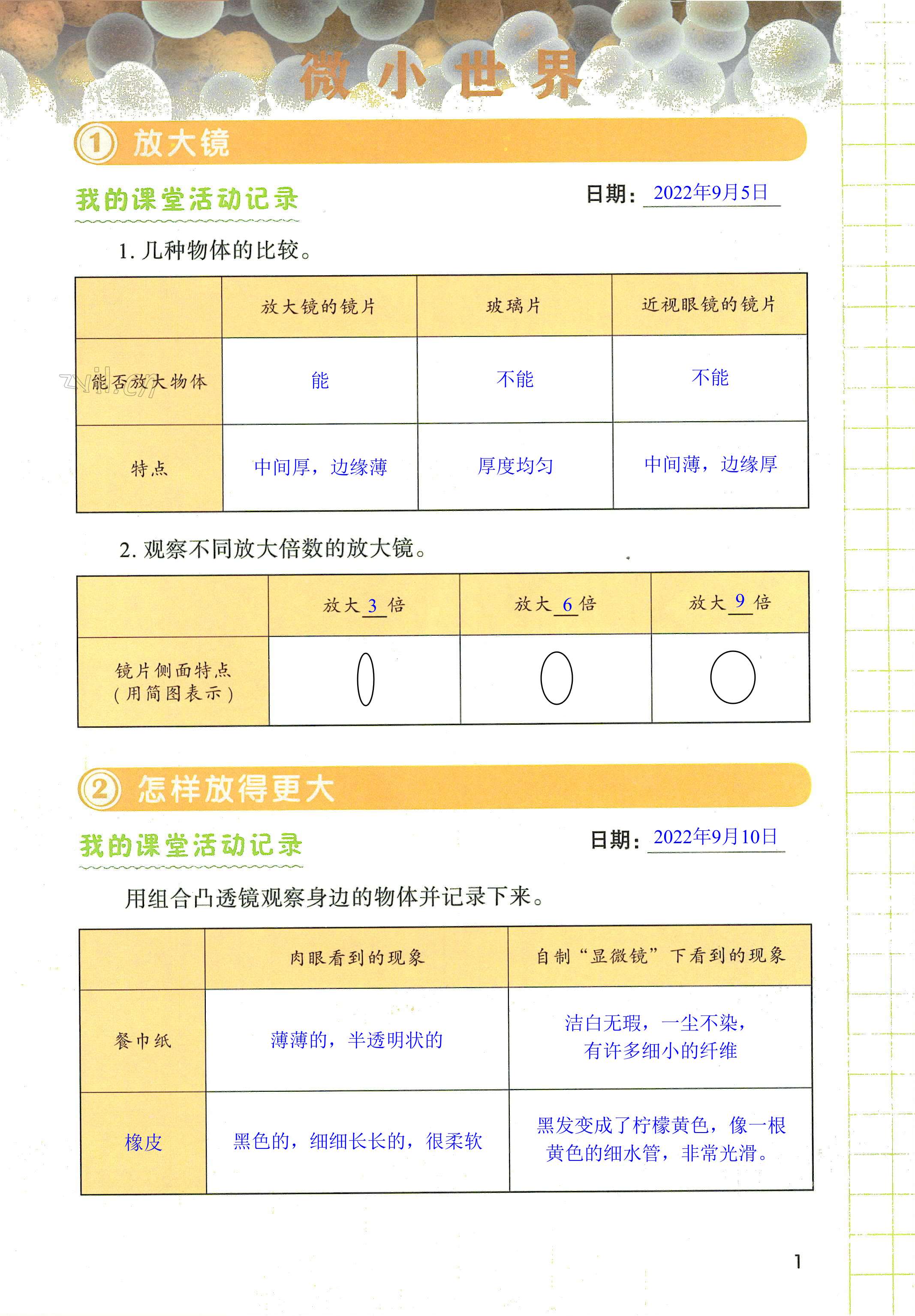 2022年学生活动手册六年级科学上册教科版 第1页