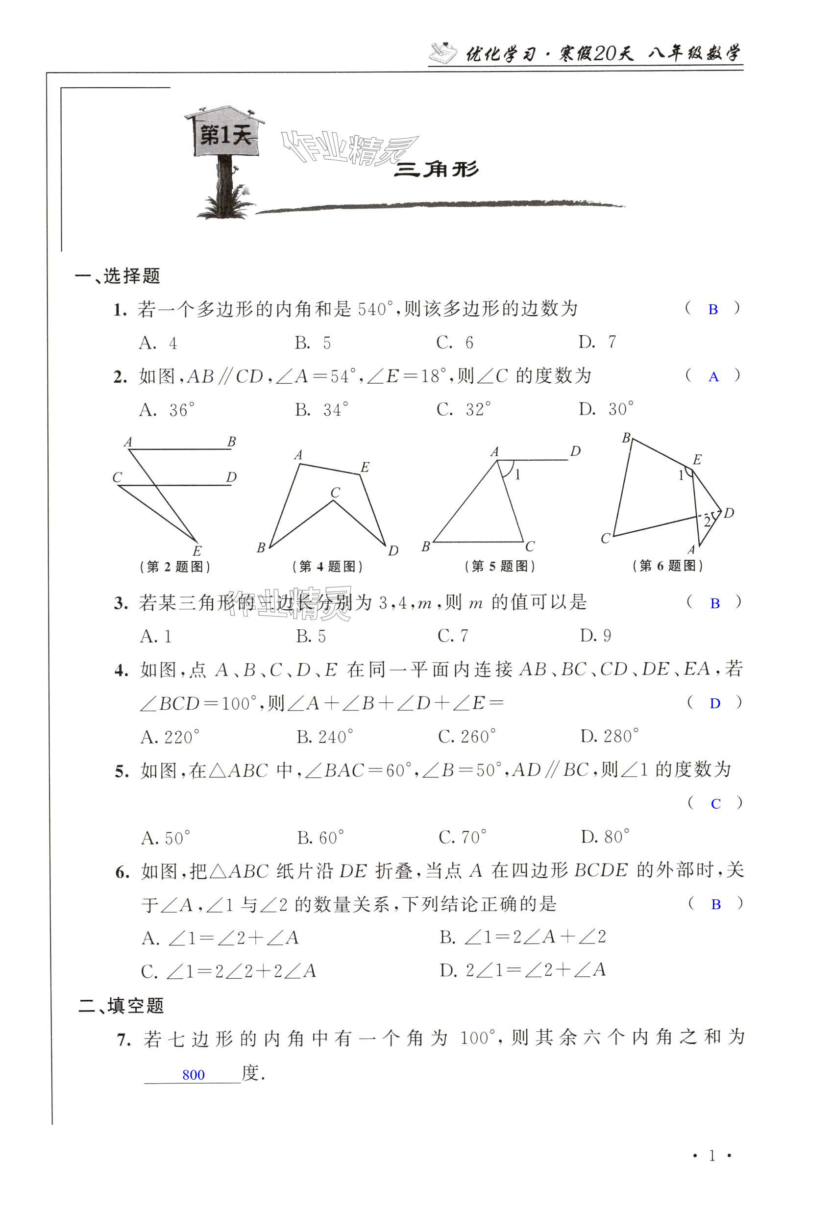 2025年優(yōu)化學(xué)習(xí)寒假20天八年級數(shù)學(xué)江蘇專版 第1頁