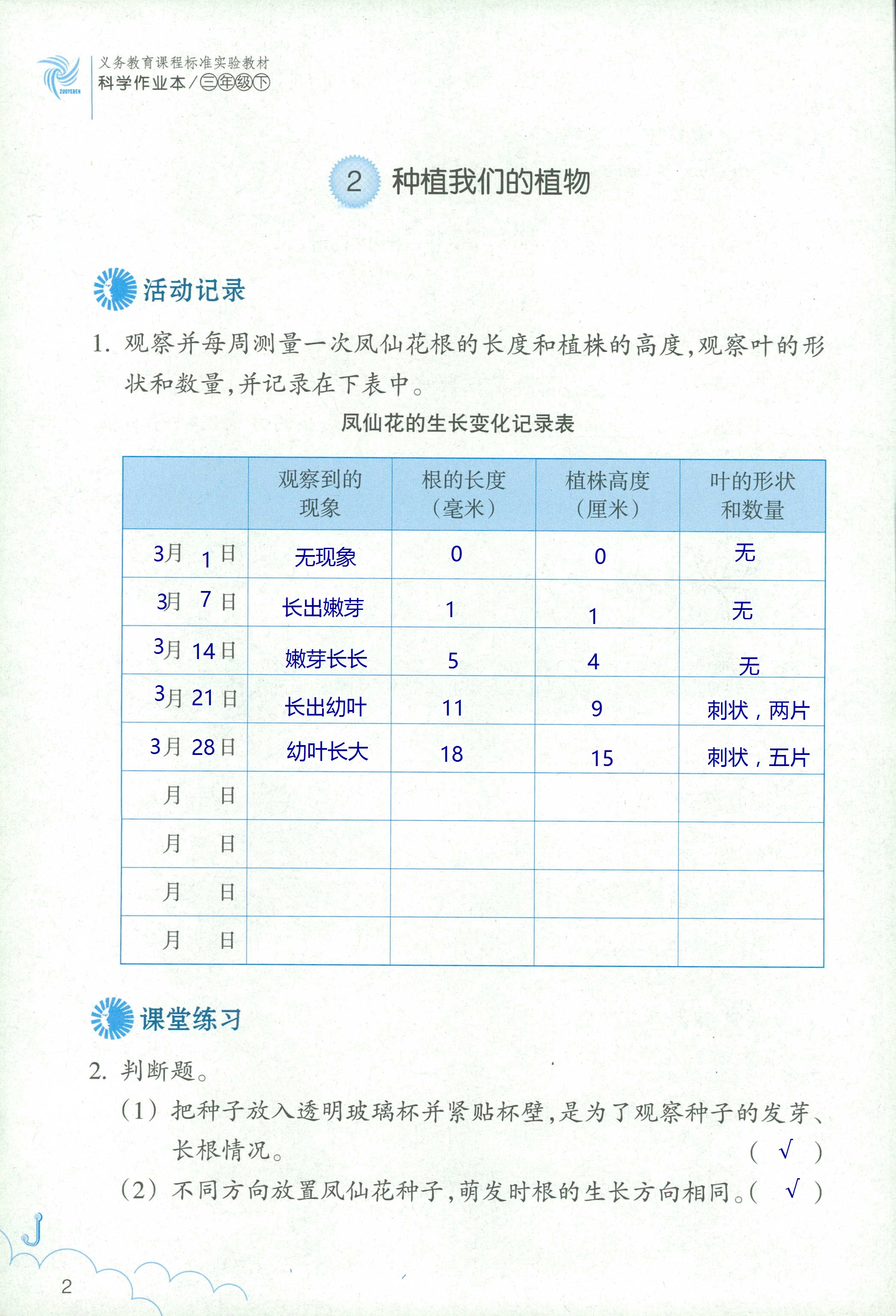 科學(xué)作業(yè)本 第2頁