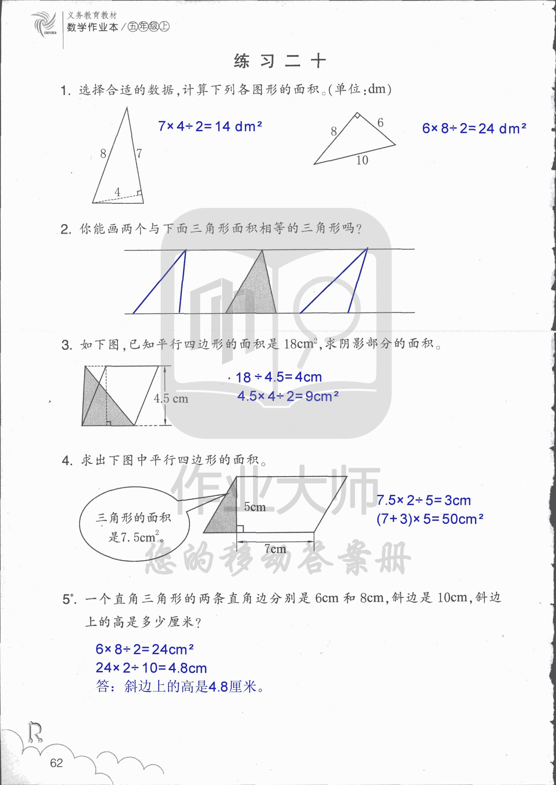 數(shù)學(xué)作業(yè)本 第62頁(yè)