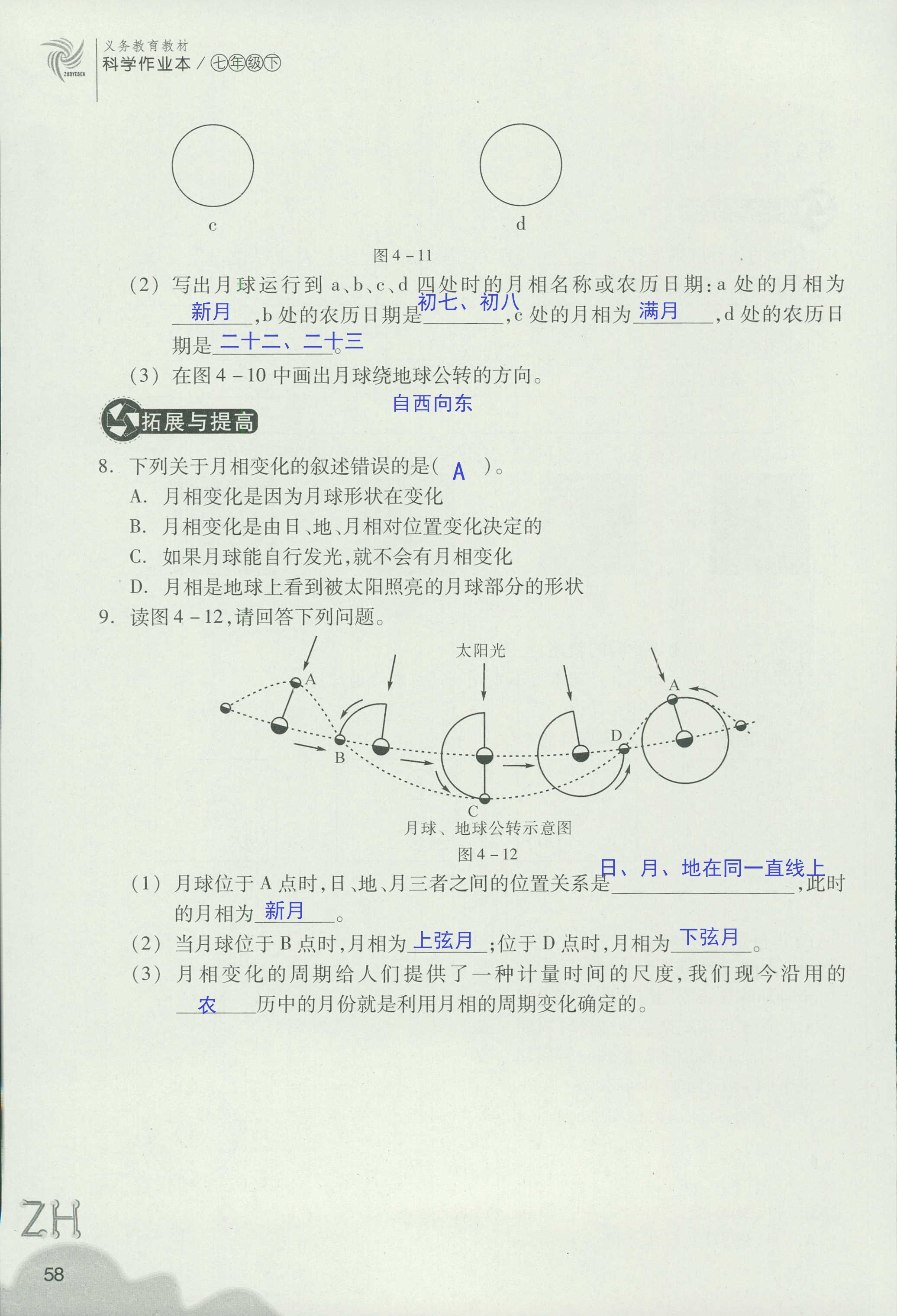 作业本A 第58页