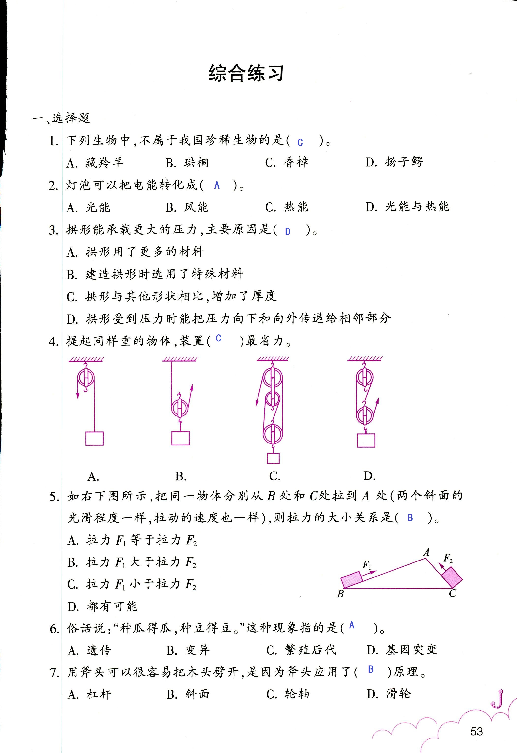 科學(xué)作業(yè)本 第53頁(yè)