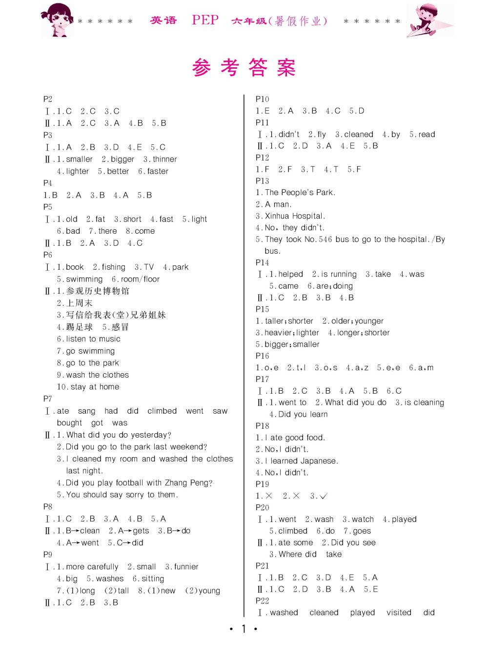 2020年快樂的假期生活暑假作業(yè)哈爾濱出版社六年級(jí)英語(yǔ)人教PEP版 第1頁(yè)