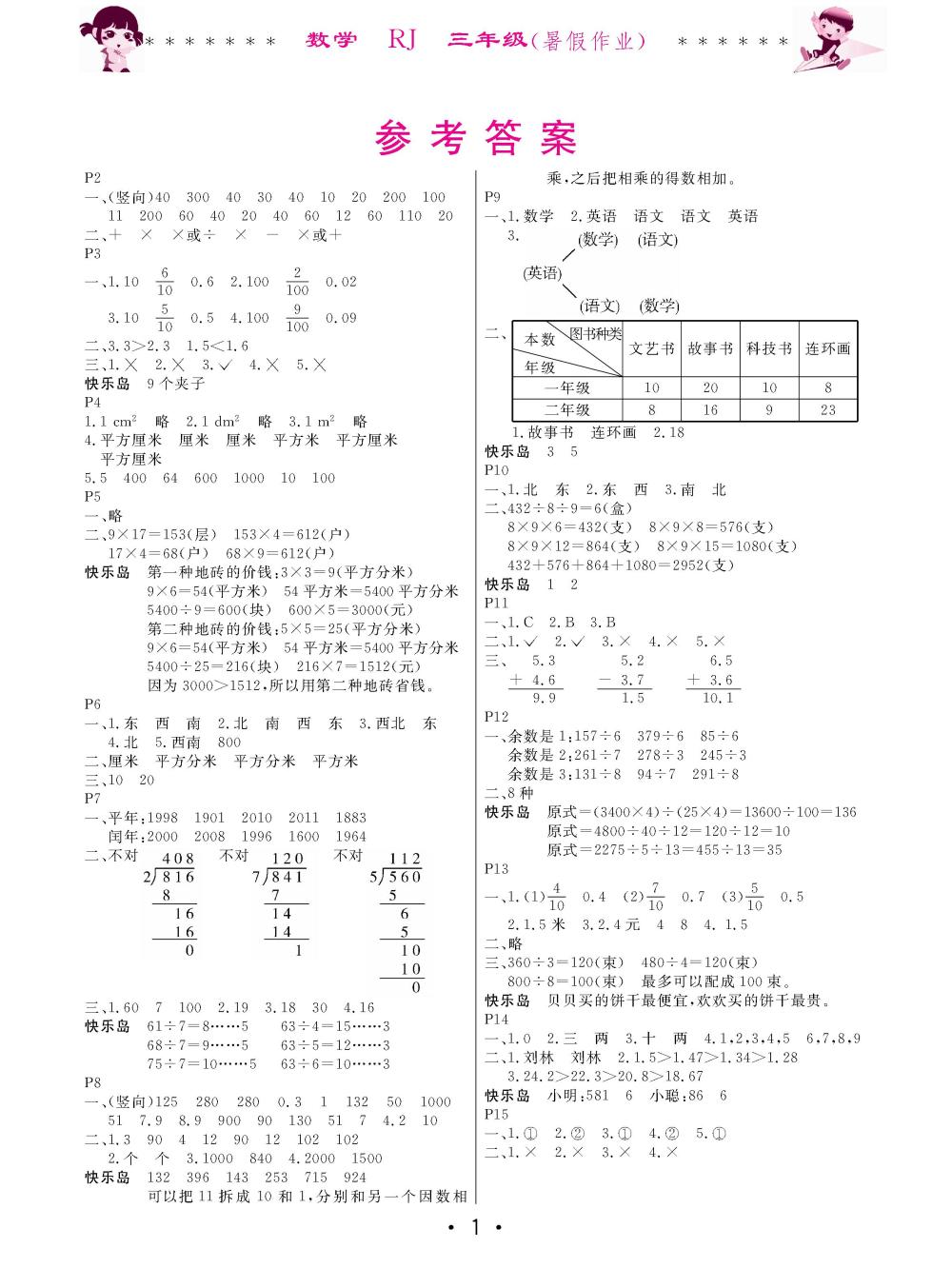 2020年快樂的假期生活暑假作業(yè)哈爾濱出版社三年級數(shù)學(xué)人教版 第1頁