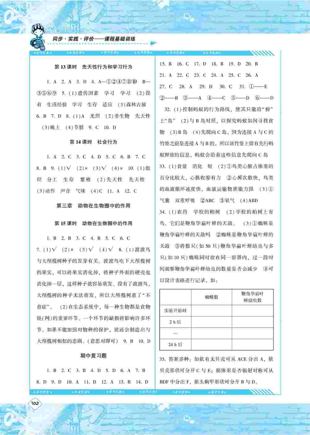 2020年同步實(shí)踐評價(jià)課程基礎(chǔ)訓(xùn)練八年級(jí)生物上冊人教版 第3頁