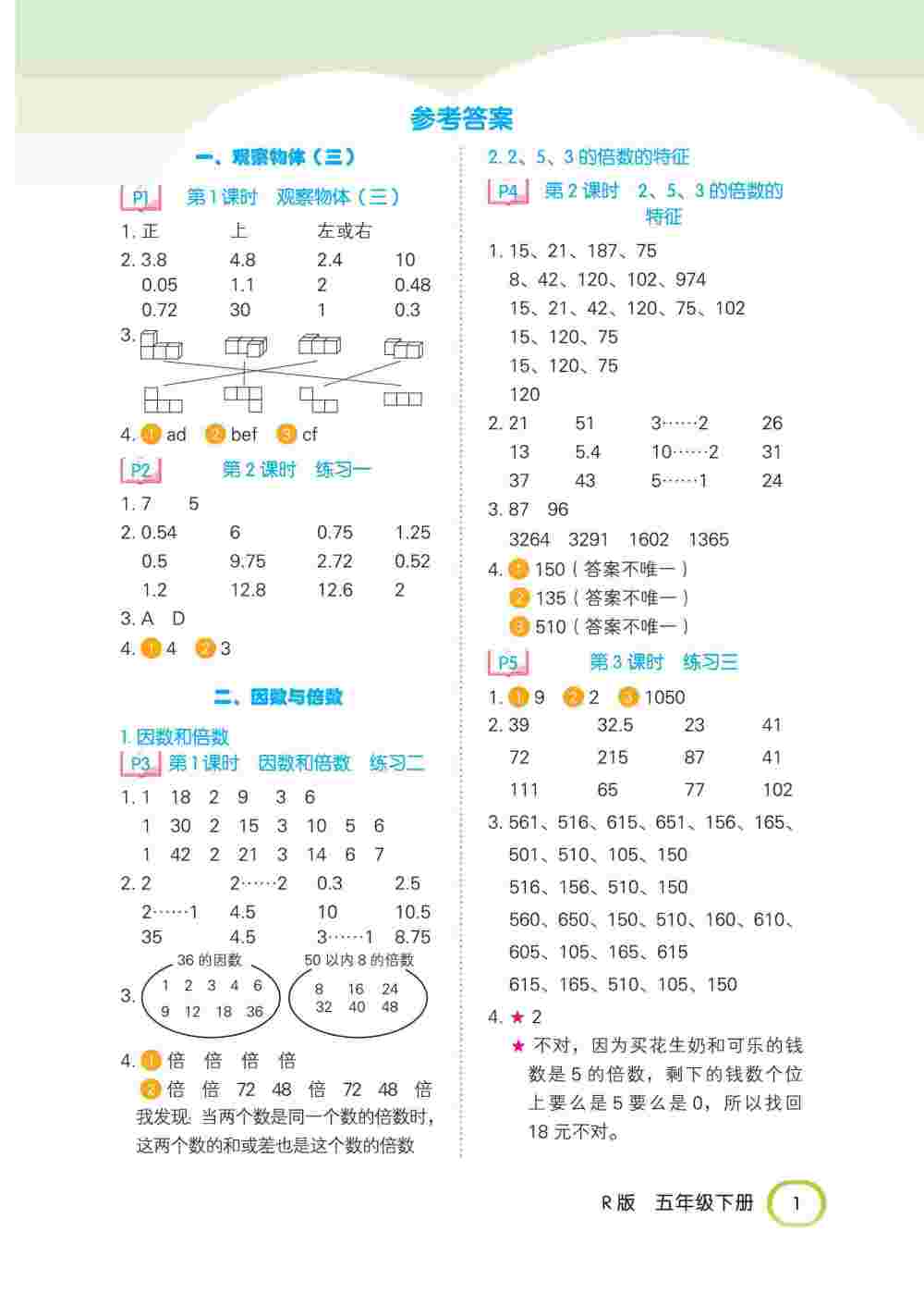 2020年金口算五年级数学下册人教版 第1页