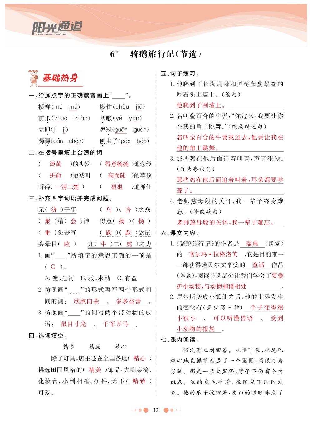 2020年陽光通道六年級語文下冊人教版 第15頁