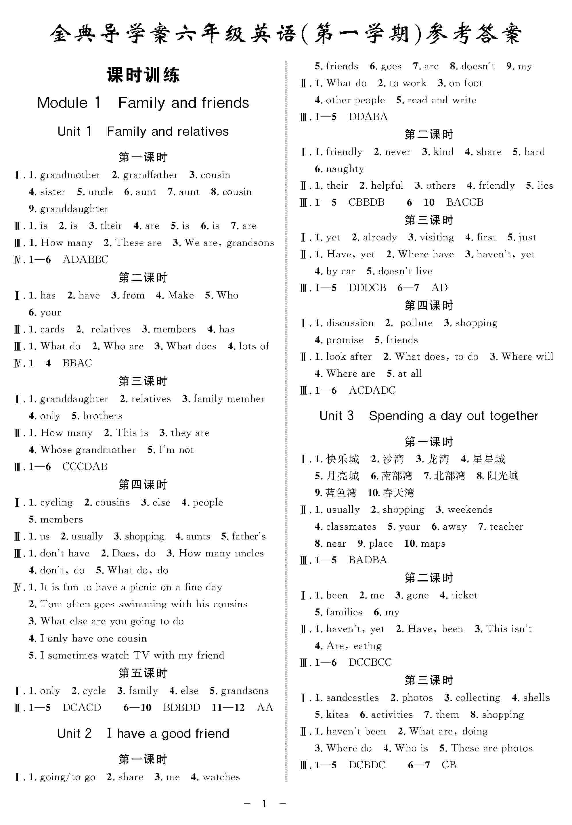 2020年鐘書金牌金典導(dǎo)學(xué)案六年級(jí)英語上冊滬教牛津版 第1頁