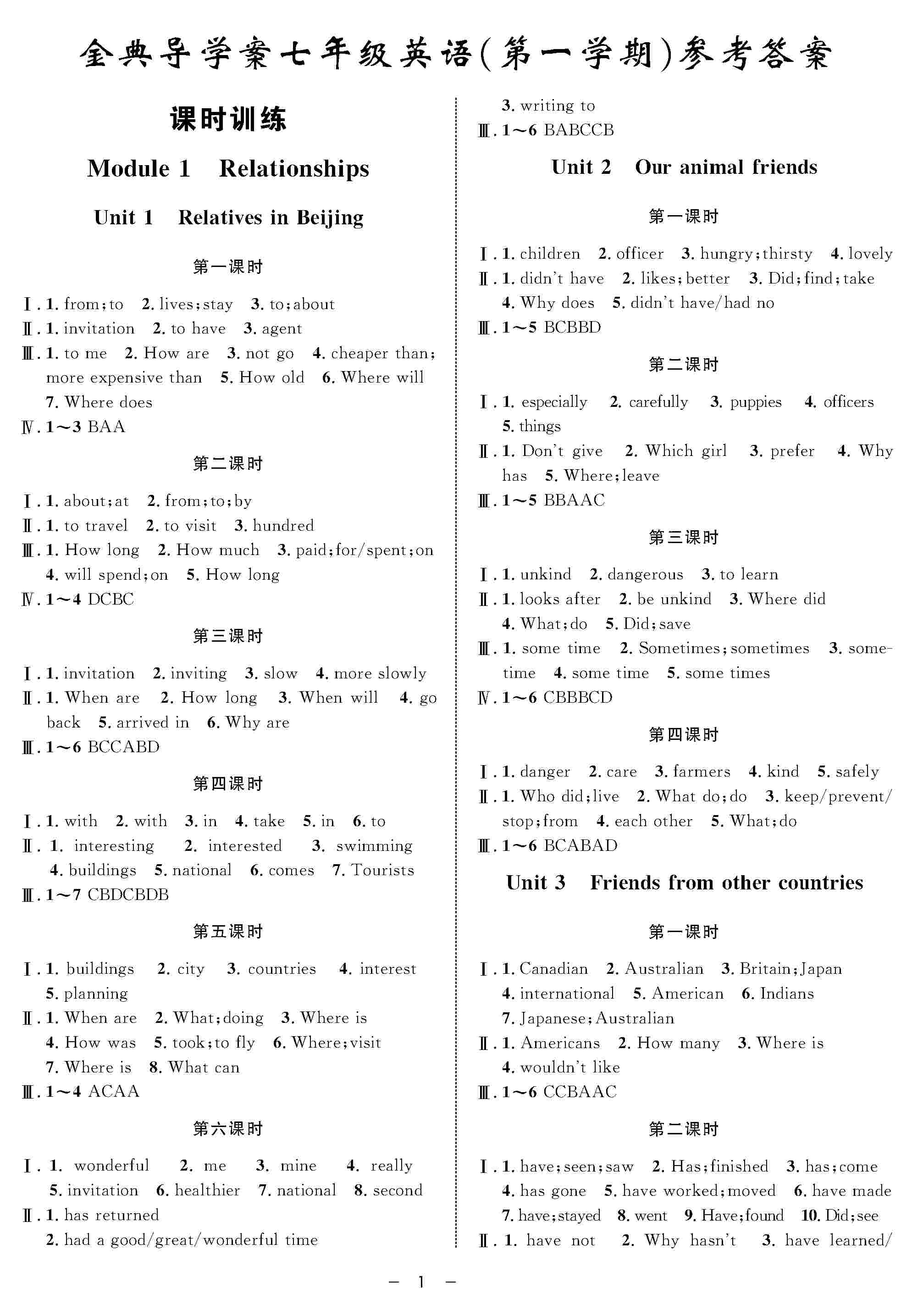 2020年鐘書金牌金典導(dǎo)學(xué)案七年級(jí)英語(yǔ)上冊(cè)滬教牛津版 第1頁(yè)