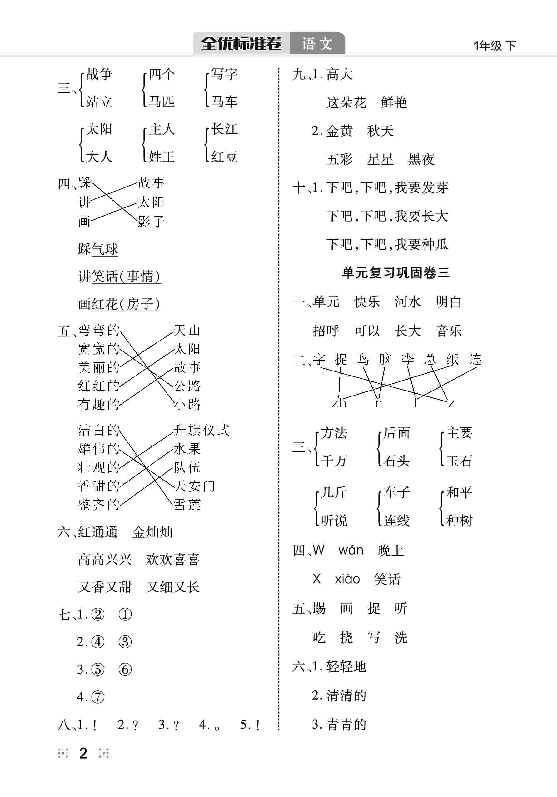 2020年全優(yōu)標準卷一年級語文下冊人教版 第3頁