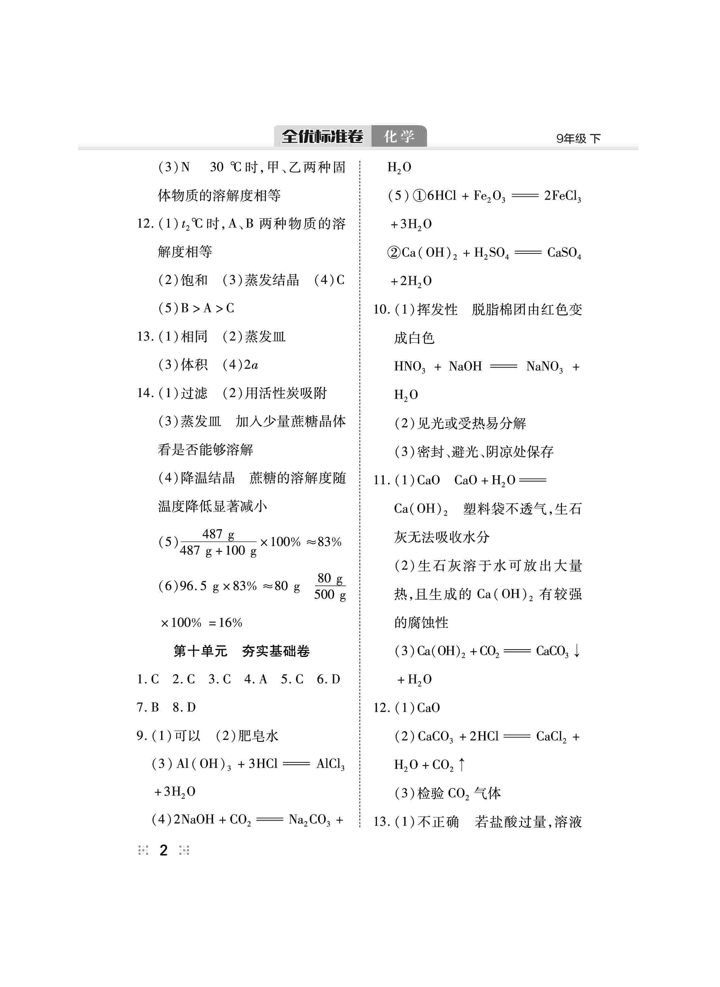 2020年全優(yōu)標(biāo)準(zhǔn)卷九年級化學(xué)下冊人教版 第2頁