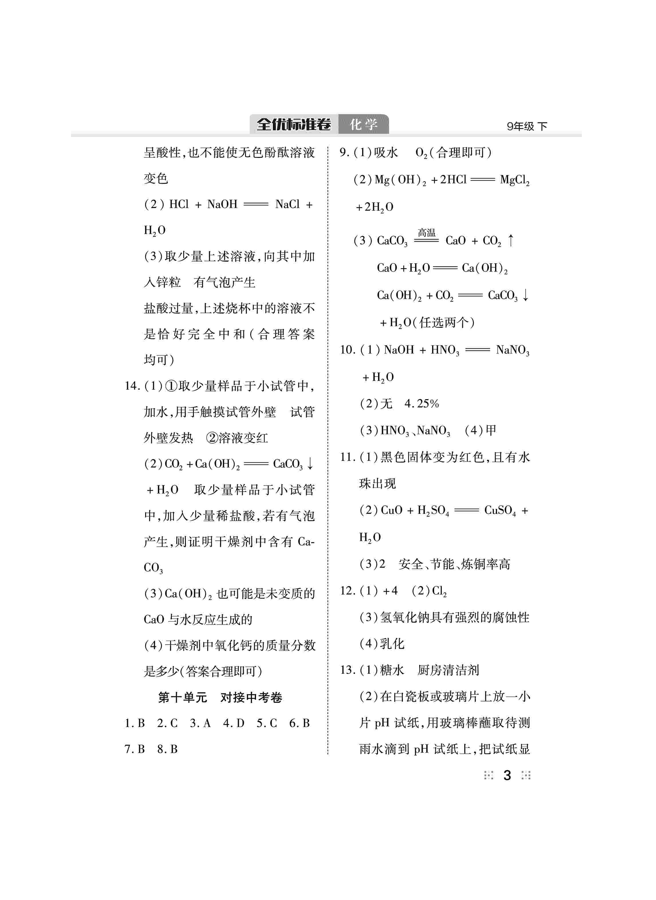 2020年全優(yōu)標(biāo)準(zhǔn)卷九年級化學(xué)下冊人教版 第3頁