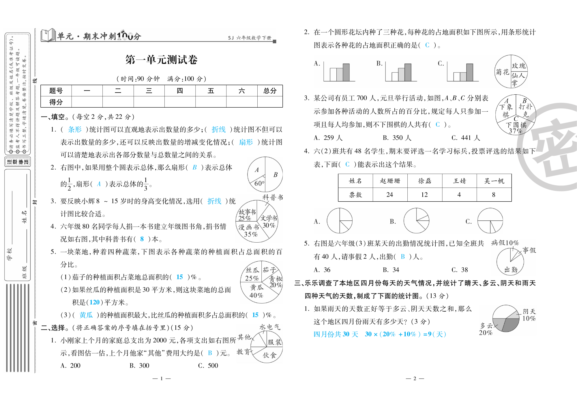 2020年萌翔黄冈单元期末冲刺100分六年级数学下册苏教版 第2页