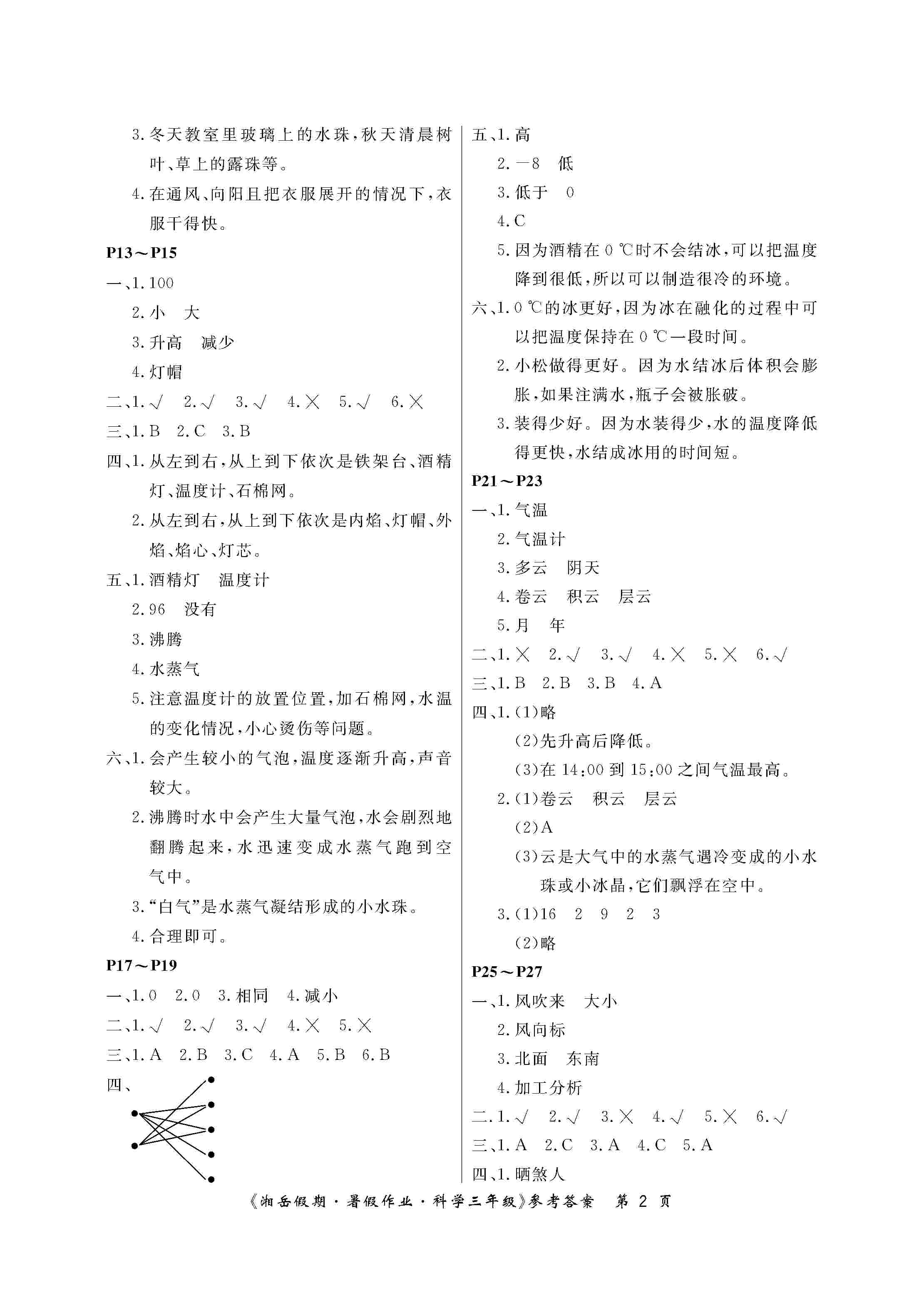 2020年湘岳假期暑假作业三年级科学湘科版 第2页