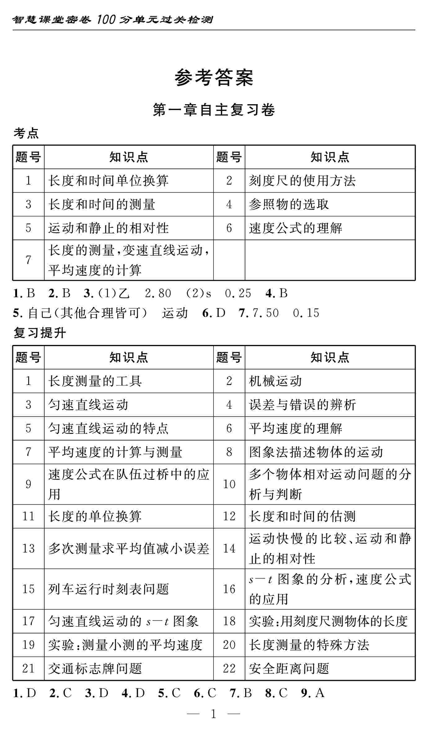 2020年智慧課堂密卷100分單元過(guò)關(guān)檢測(cè)八年級(jí)物理上冊(cè)人教版十堰專版 第1頁(yè)