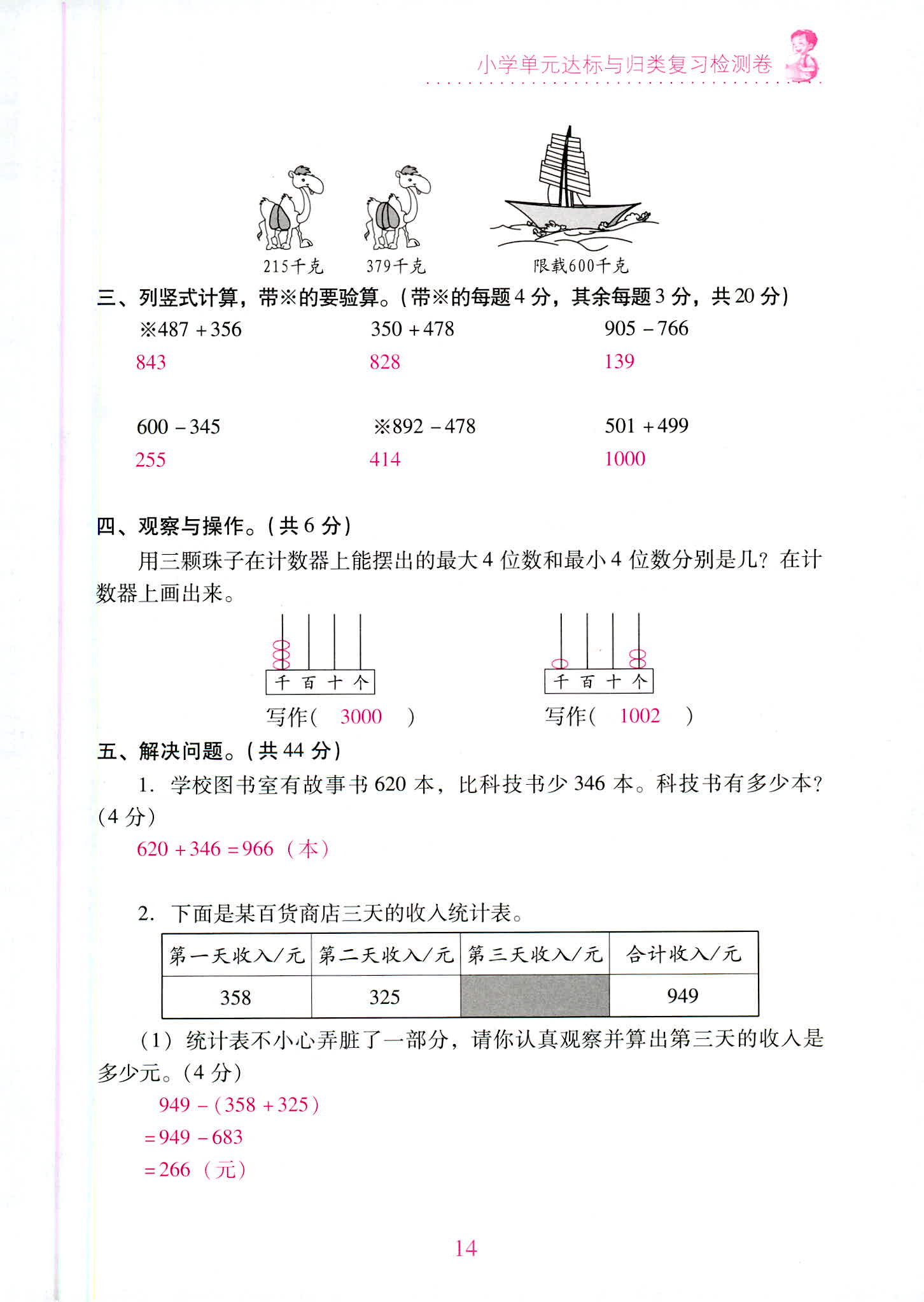 2020年單元達(dá)標(biāo)與歸類復(fù)習(xí)檢測卷三年級數(shù)學(xué)上冊人教版 第14頁