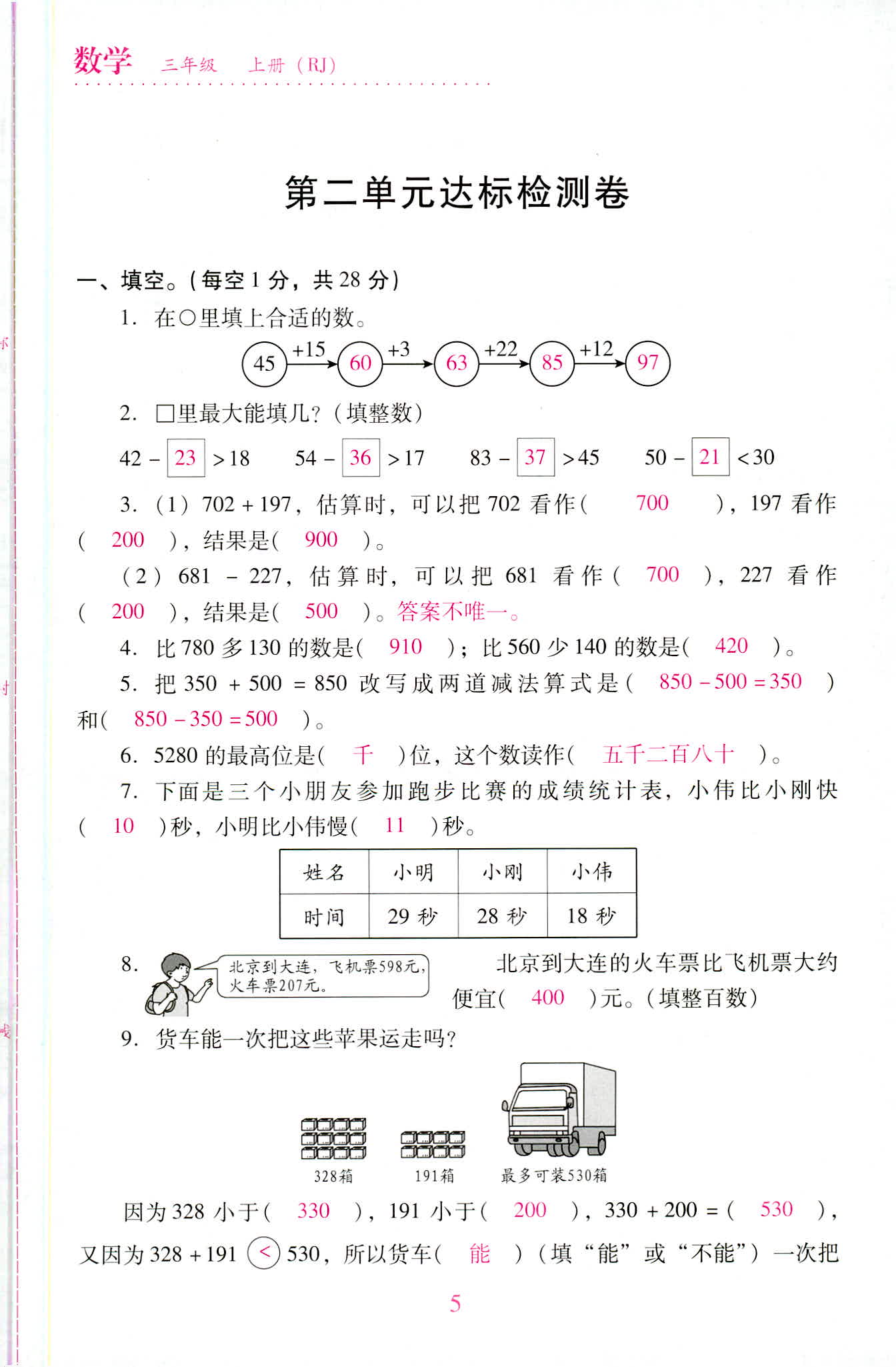 2020年單元達標與歸類復(fù)習(xí)檢測卷三年級數(shù)學(xué)上冊人教版 第5頁