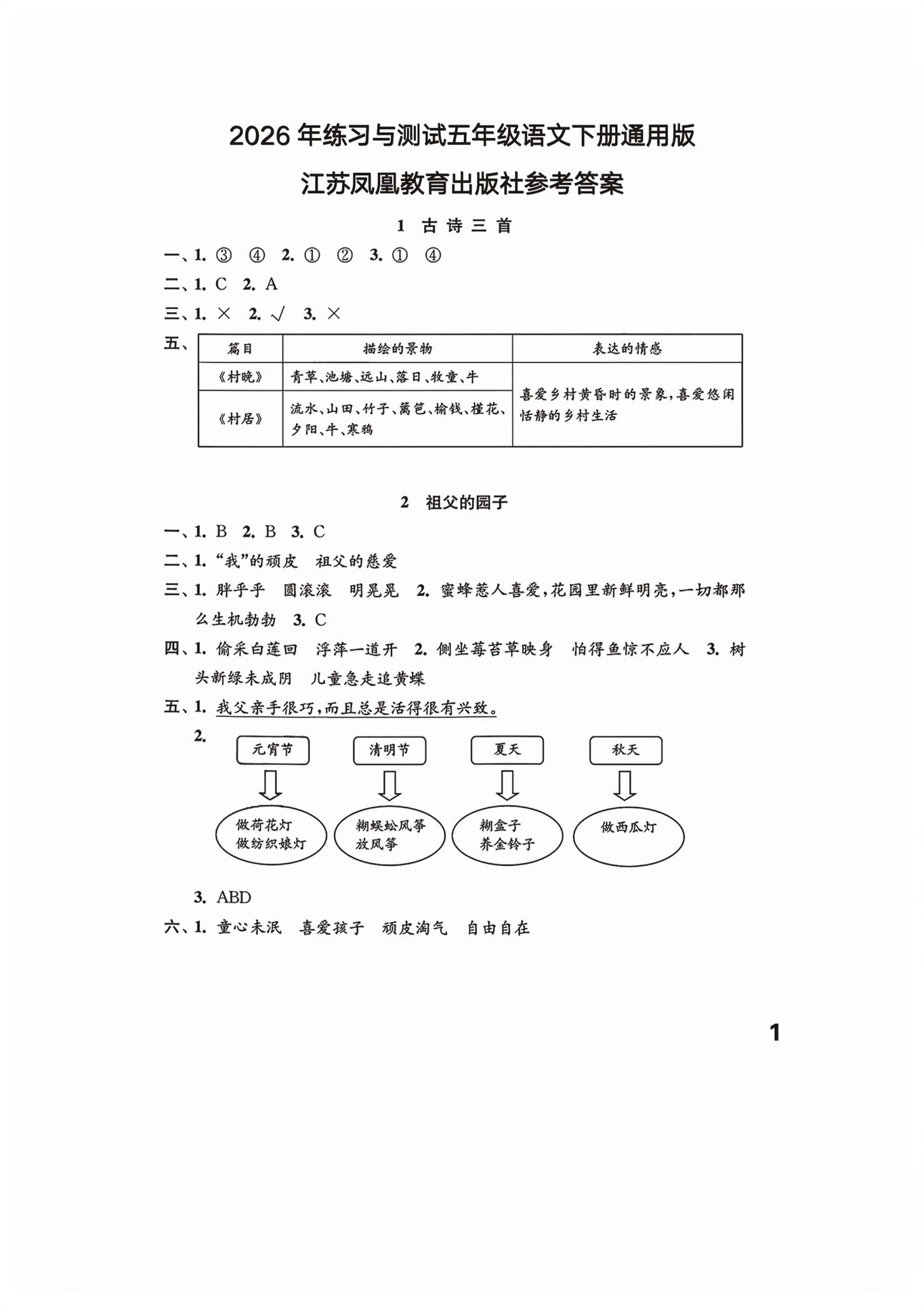 2026年练习与测试五年级语文下册人教版&nbsp;第1页