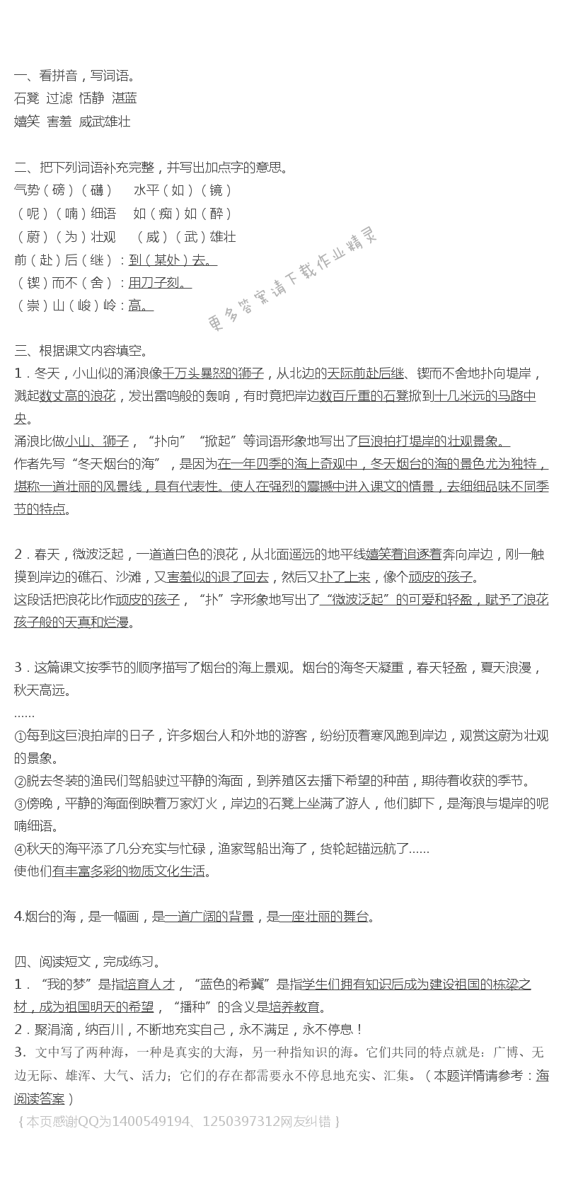 烟台的海补充习题答案
