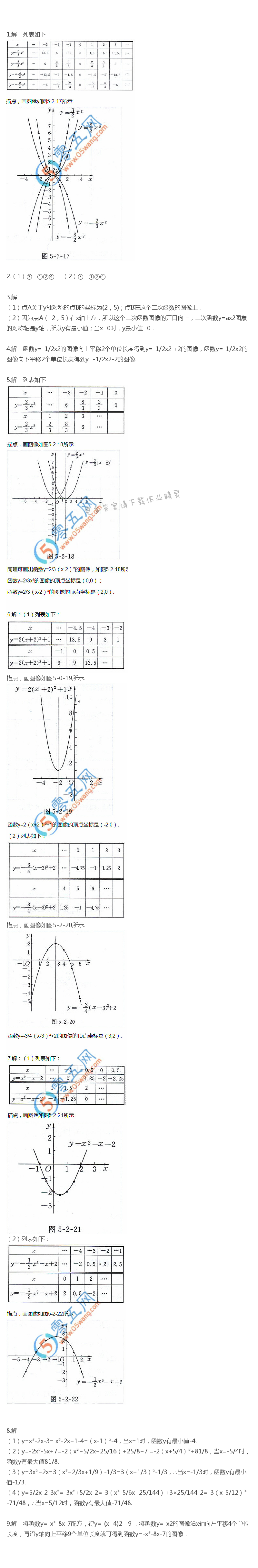 苏科版九年级下册数学课本习题5.2答案