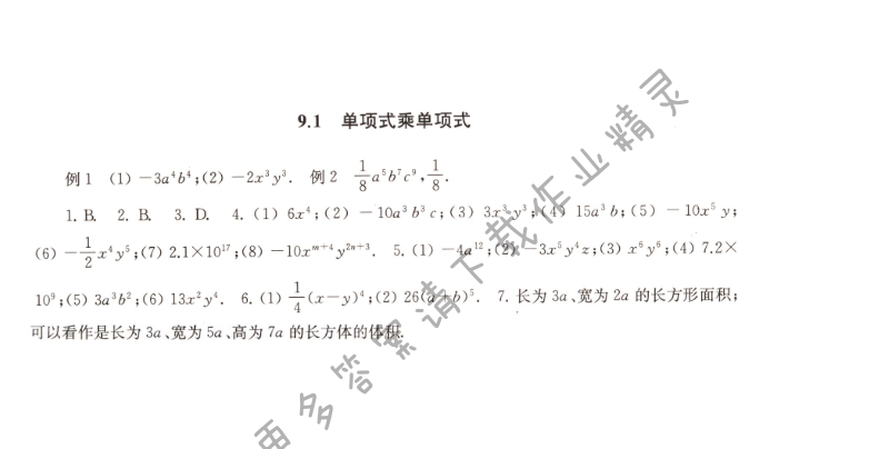 9.1单项式乘单项式课课练答案