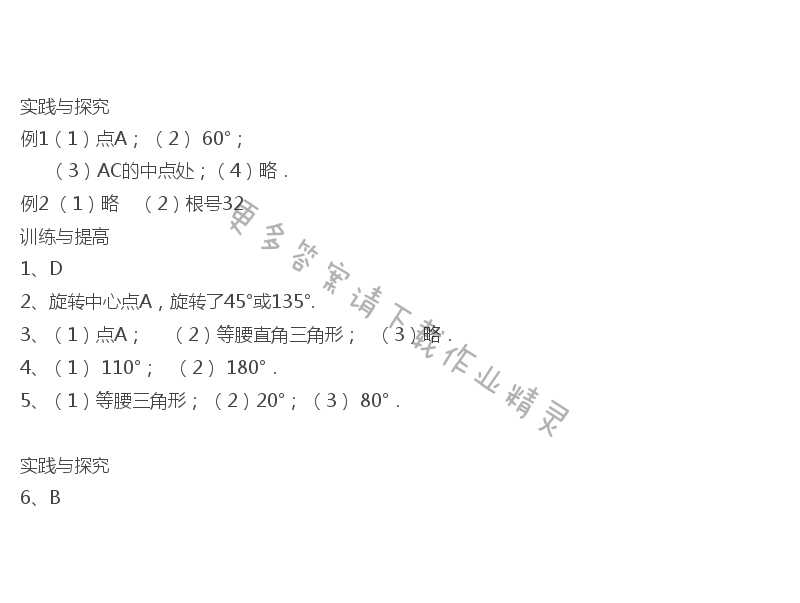 9.1图形的旋转课课练答案