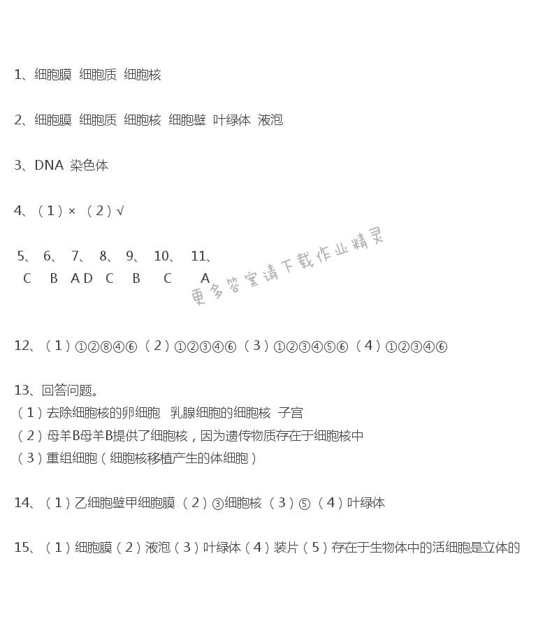 第8章课时2生物体的基本结构课课练答案