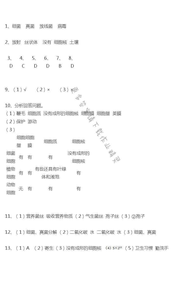 第13章课时10土壤里的微生物（1）课课练答案